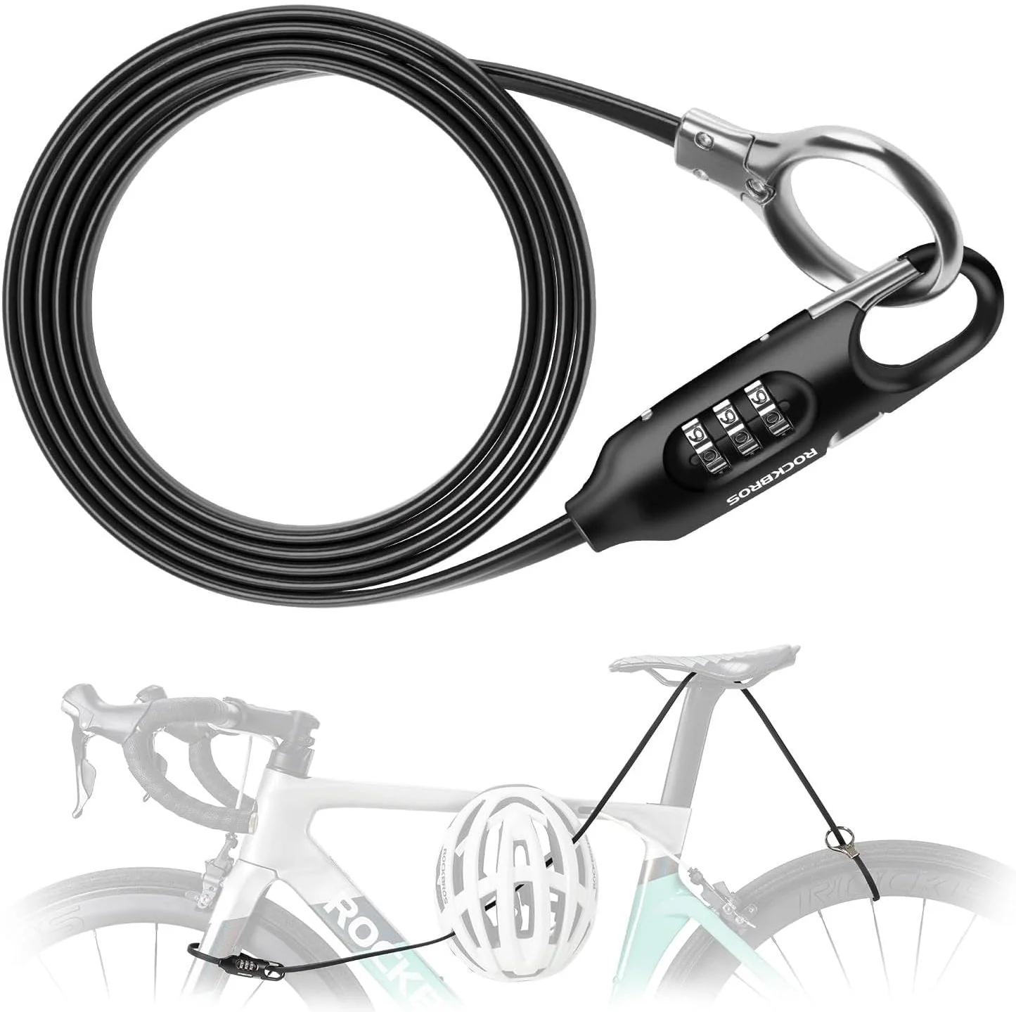 ROCKBROS candado para bicicleta candado con cable 150cm con código numérico antirrobo para bicicleta scooter cochecito de bebé rojo/negro - Imagen 3