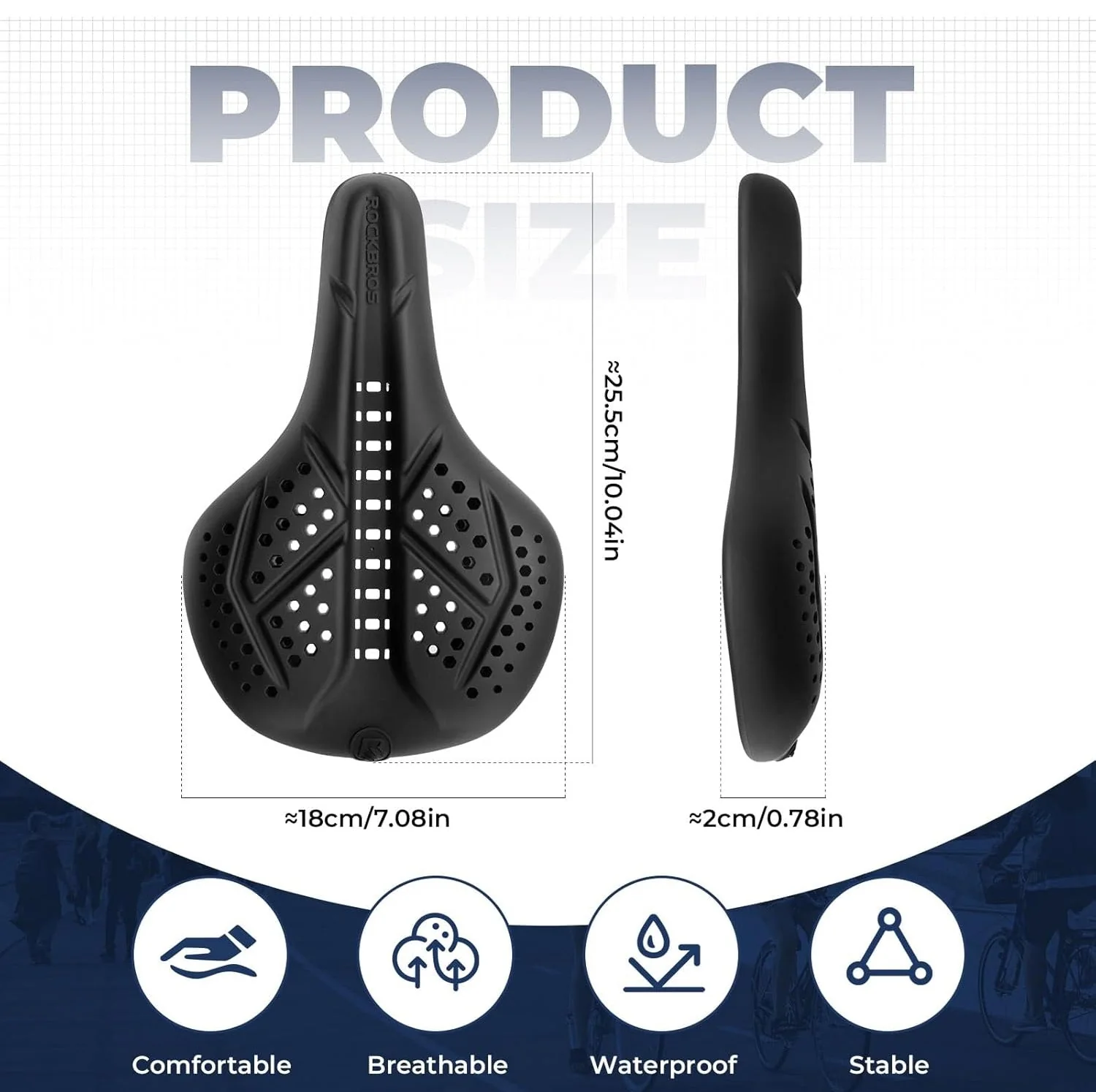 ROCKBROS Funda para Sillín de Bicicleta Funda de Gel para Sillín de Bicicleta Funda Acolchada Transpirable para Hombre y Mujer Negro/Gris (25,5 x 18 cm) - Imagen 4