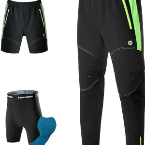 ROCKBROS Pantalones de ciclismo de doble capa, pantalones deportivos extraíbles, pantalones largos de ciclismo con acolchado de asiento, pantalones de bicicleta acolchados, para hombre, transpirables, para bicicleta de carretera MTB