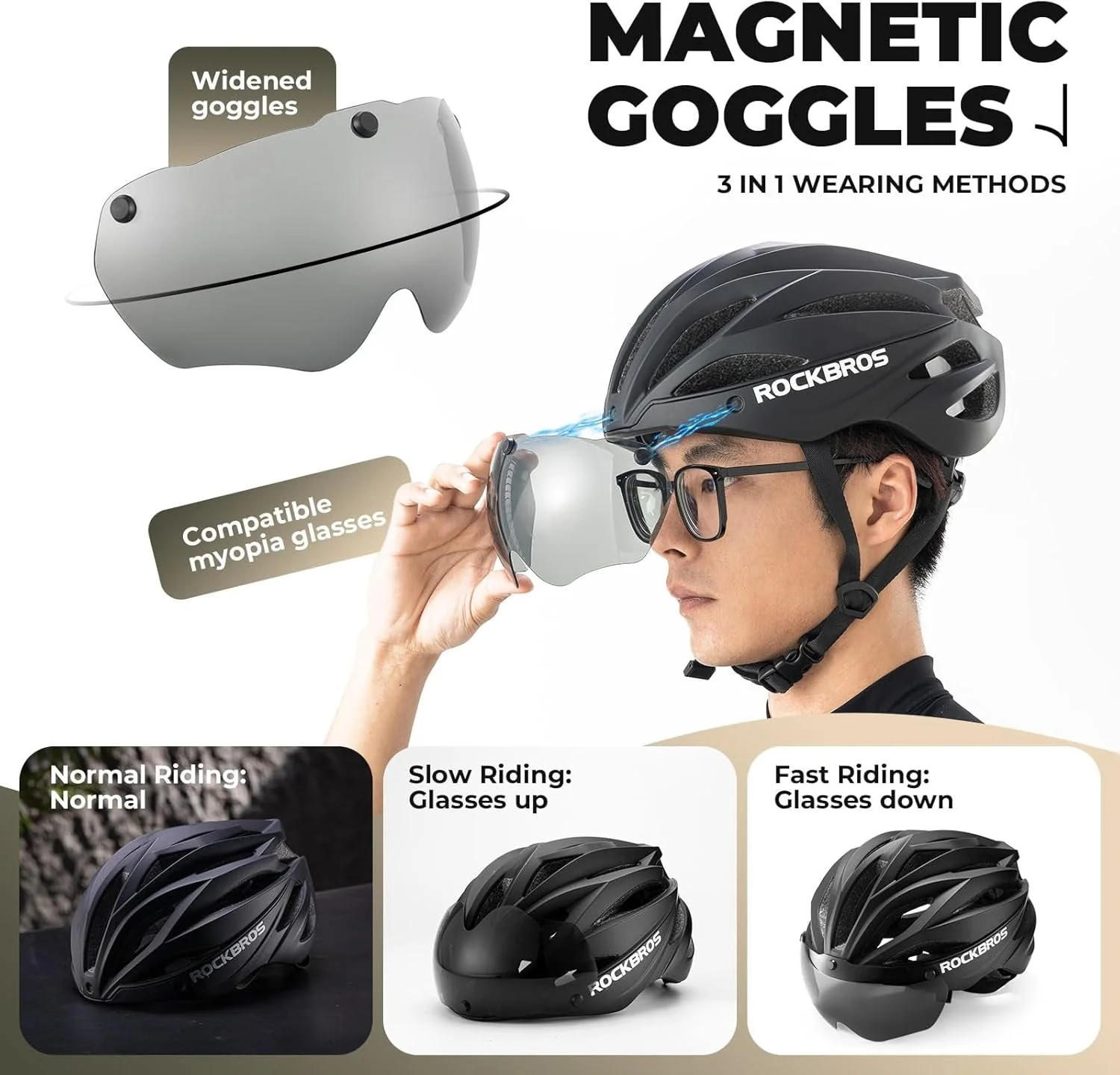 ROCKBROS Casco de bicicleta para adultos con visera magnética extraíble transpirable ajustable para hombres y mujeres 58-62 cm - Imagen 8