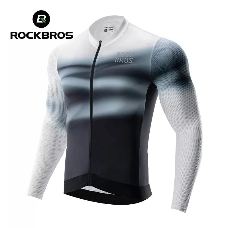 ROCKBROS Maillot de ciclismo para hombre, maillot de ciclismo de manga larga, maillot de bicicleta para ciclismo, ciclismo, MTB, bicicleta de carretera, ropa de ciclismo, transpirable, de secado rápido - Imagen 2