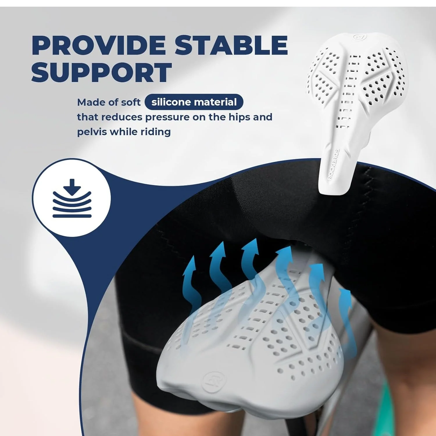 ROCKBROS Funda para Sillín de Bicicleta Funda de Gel para Sillín de Bicicleta Funda Acolchada Transpirable para Hombre y Mujer Negro/Gris (25,5 x 18 cm) - Imagen 6