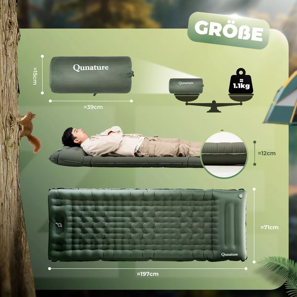 Colchoneta hinchable para dormir QUNATURE 197*71 cm colchón de aire 2 colores - Imagen 8