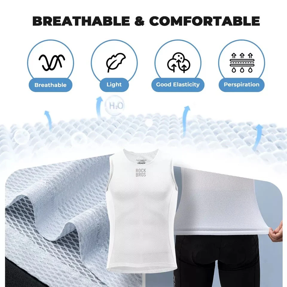 ROCKBROS Camiseta Interior Hombre Chaleco De Ciclismo Camiseta Sin Mangas Transpirable Capa Base Blanco - Imagen 5