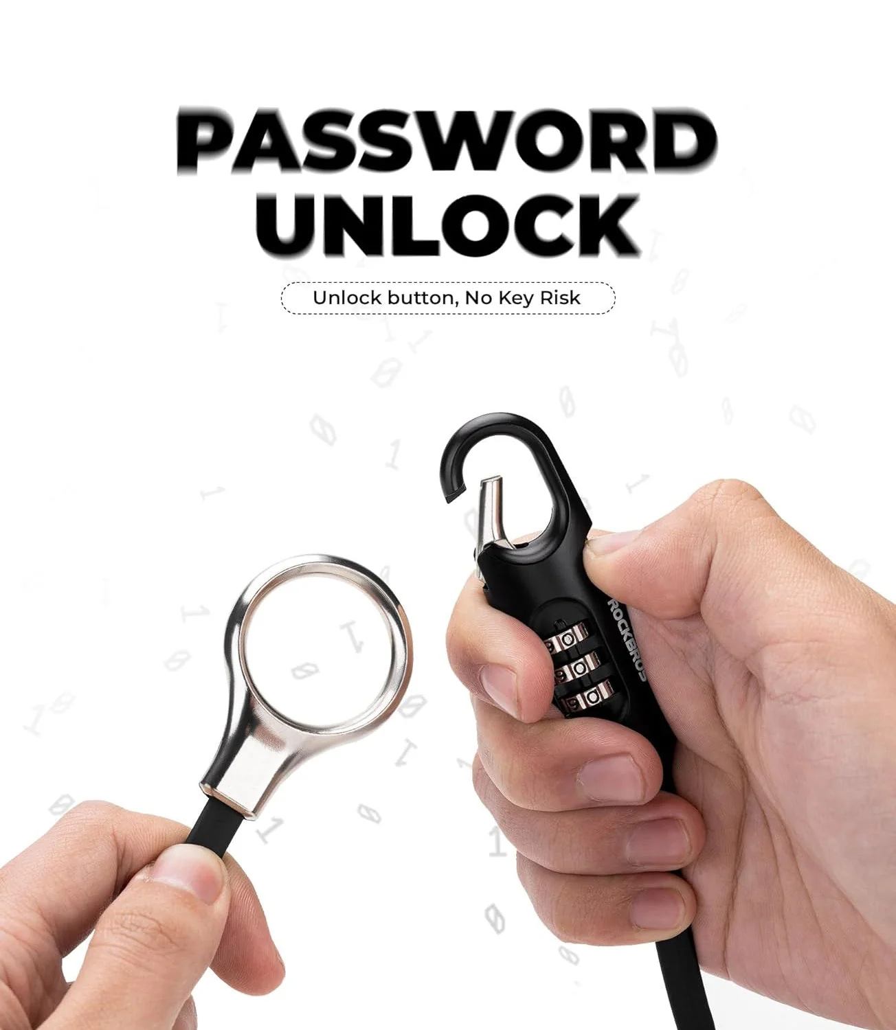 ROCKBROS candado para bicicleta candado con cable 150cm con código numérico antirrobo para bicicleta scooter cochecito de bebé rojo/negro - Imagen 6