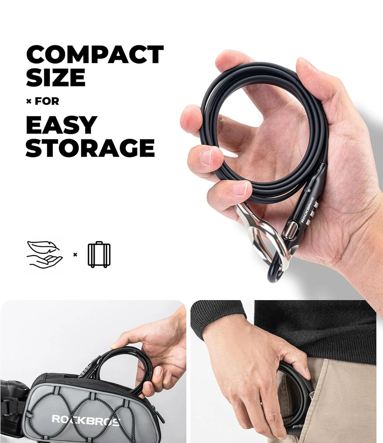 ROCKBROS candado para bicicleta candado con cable 150cm con código numérico antirrobo para bicicleta scooter cochecito de bebé rojo/negro - Imagen 7