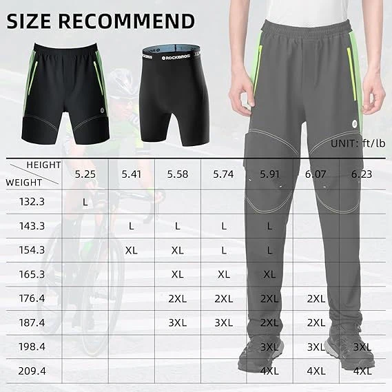 ROCKBROS Pantalones de ciclismo de doble capa, pantalones deportivos extraíbles, pantalones largos de ciclismo con acolchado de asiento, pantalones de bicicleta acolchados, para hombre, transpirables, para bicicleta de carretera MTB - Imagen 7