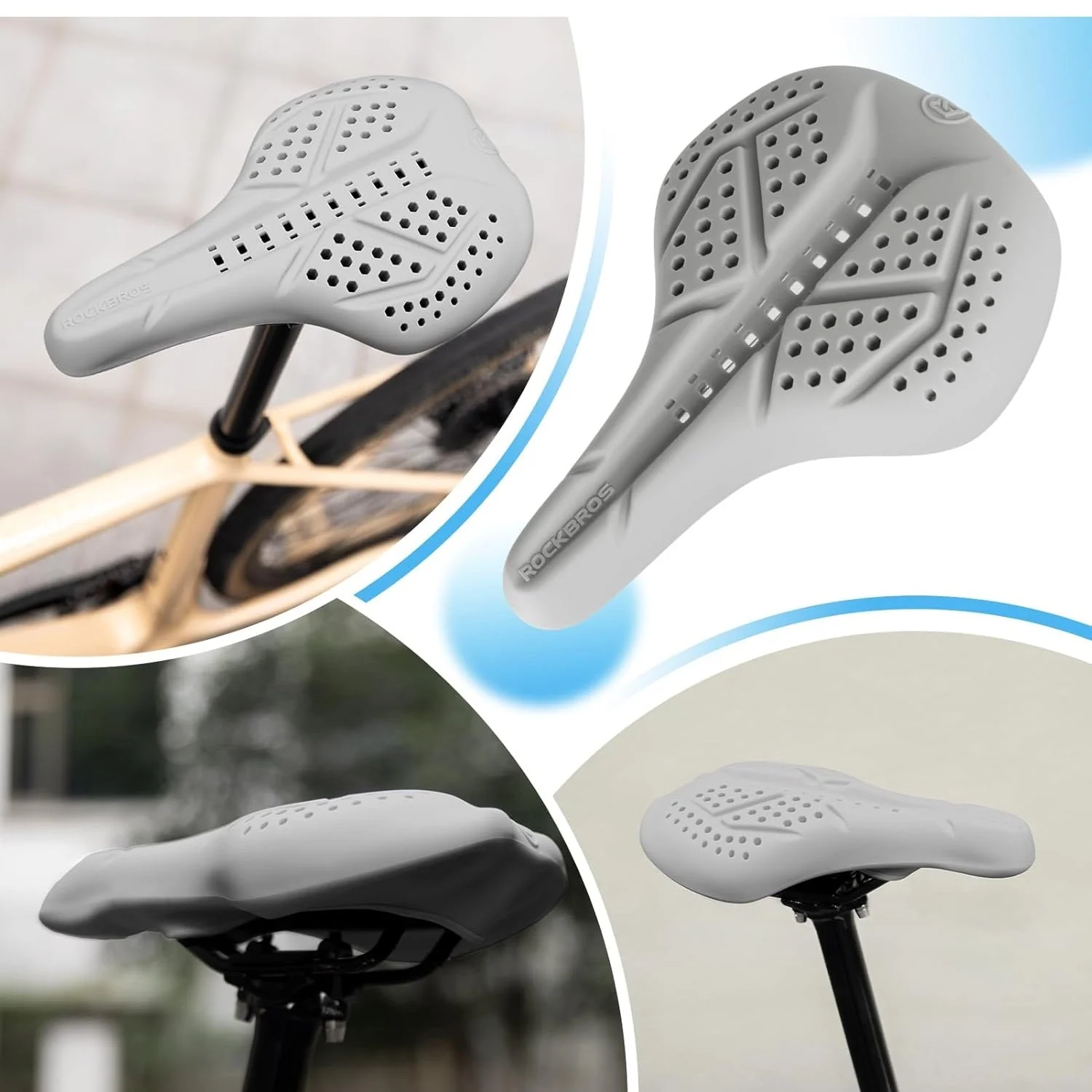 ROCKBROS Funda para Sillín de Bicicleta Funda de Gel para Sillín de Bicicleta Funda Acolchada Transpirable para Hombre y Mujer Negro/Gris (25,5 x 18 cm) - Imagen 9