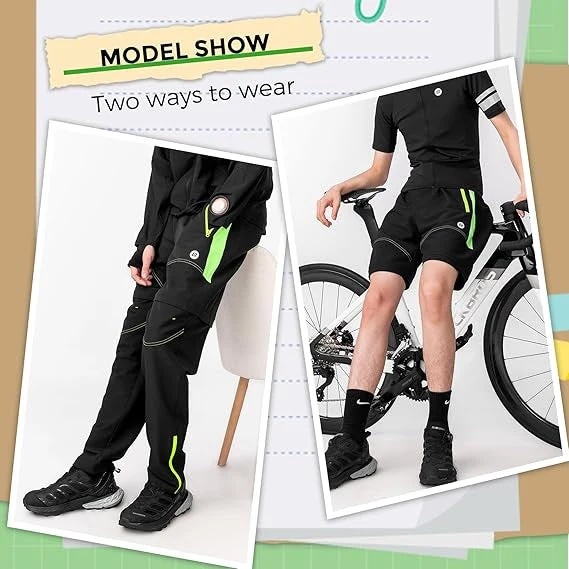 ROCKBROS Pantalones de ciclismo de doble capa, pantalones deportivos extraíbles, pantalones largos de ciclismo con acolchado de asiento, pantalones de bicicleta acolchados, para hombre, transpirables, para bicicleta de carretera MTB - Imagen 8