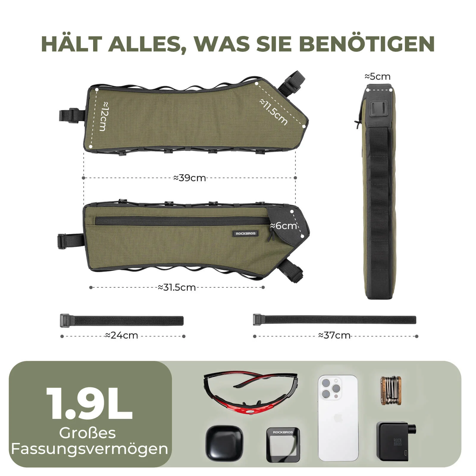 Bolsa para cuadro de bicicleta, bolsa triangular, 1,9 L, ultrafina y de acceso rápido, ROCKBROS - Imagen 5