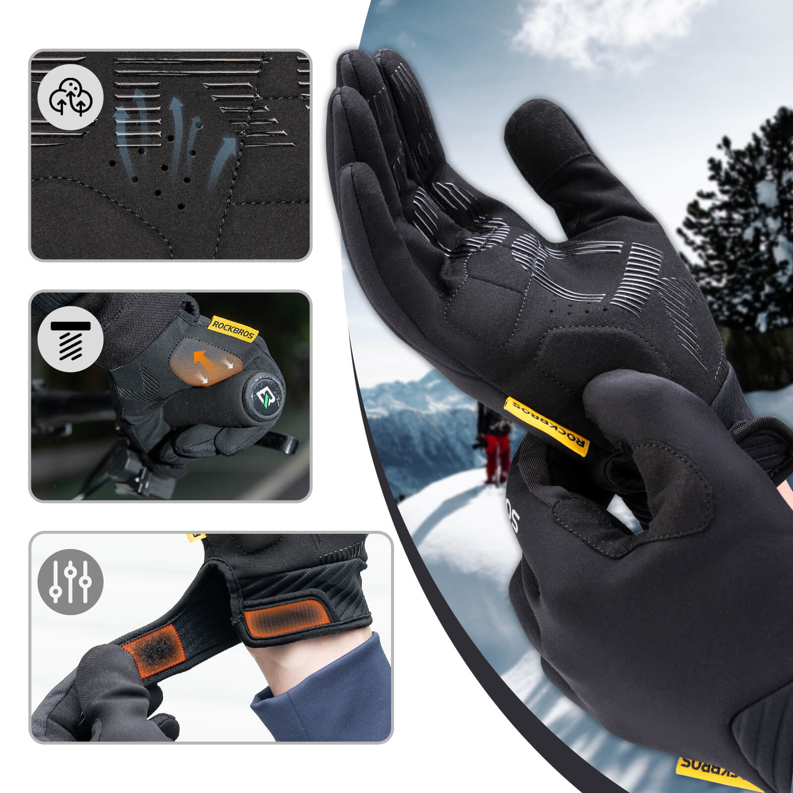 Guantes de ciclismo ROCKBROS compatibles con pantalla táctil con acolchado SBR - Imagen 5