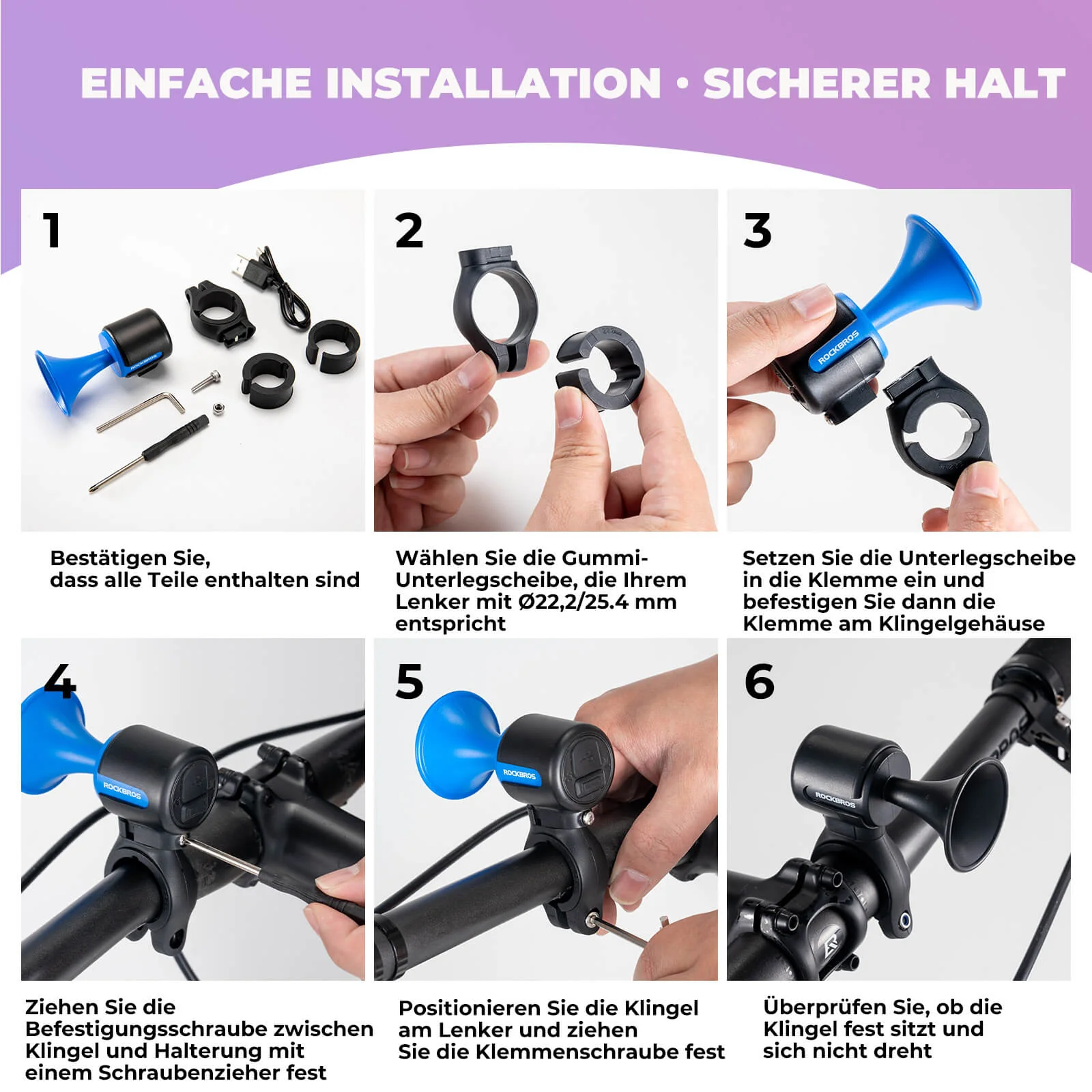 Timbre de bicicleta eléctrica 120dB para manillares de 22,2/25,4/31,8 mm ROCKBROS - Imagen 9