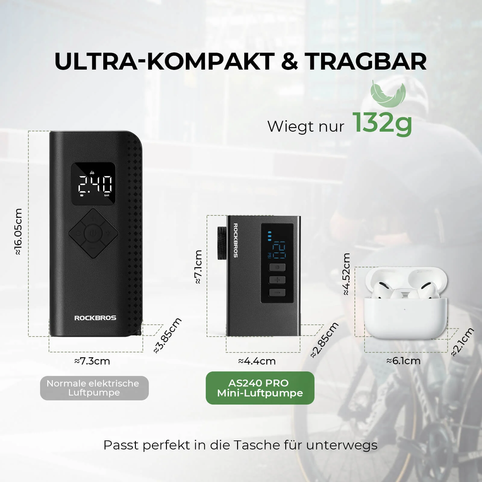 MINI Bomba Eléctrica Portátil para Bicicleta AS240 Pro ROCKBROS - Imagen 4