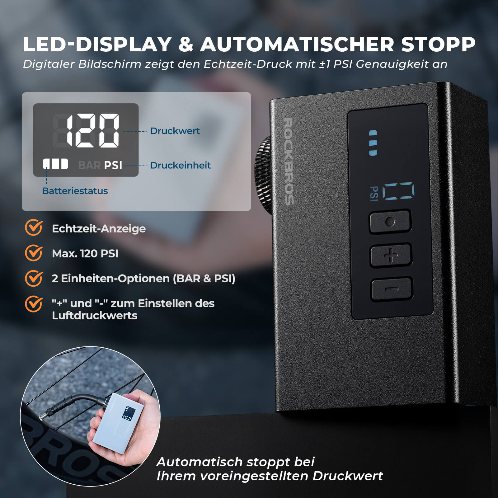 MINI Bomba Eléctrica Portátil para Bicicleta AS240 Pro ROCKBROS - Imagen 6