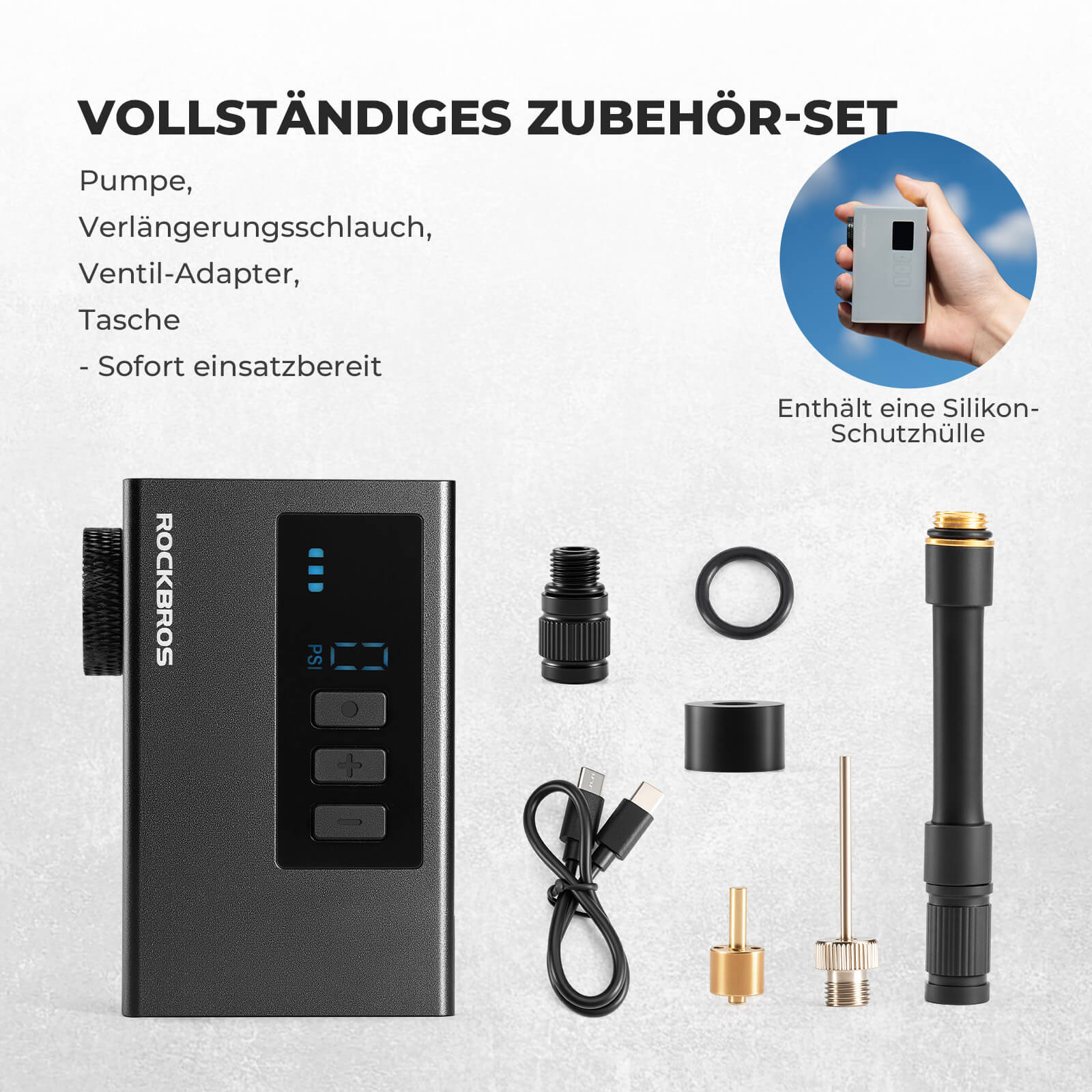 MINI Bomba Eléctrica Portátil para Bicicleta AS240 Pro ROCKBROS - Imagen 9