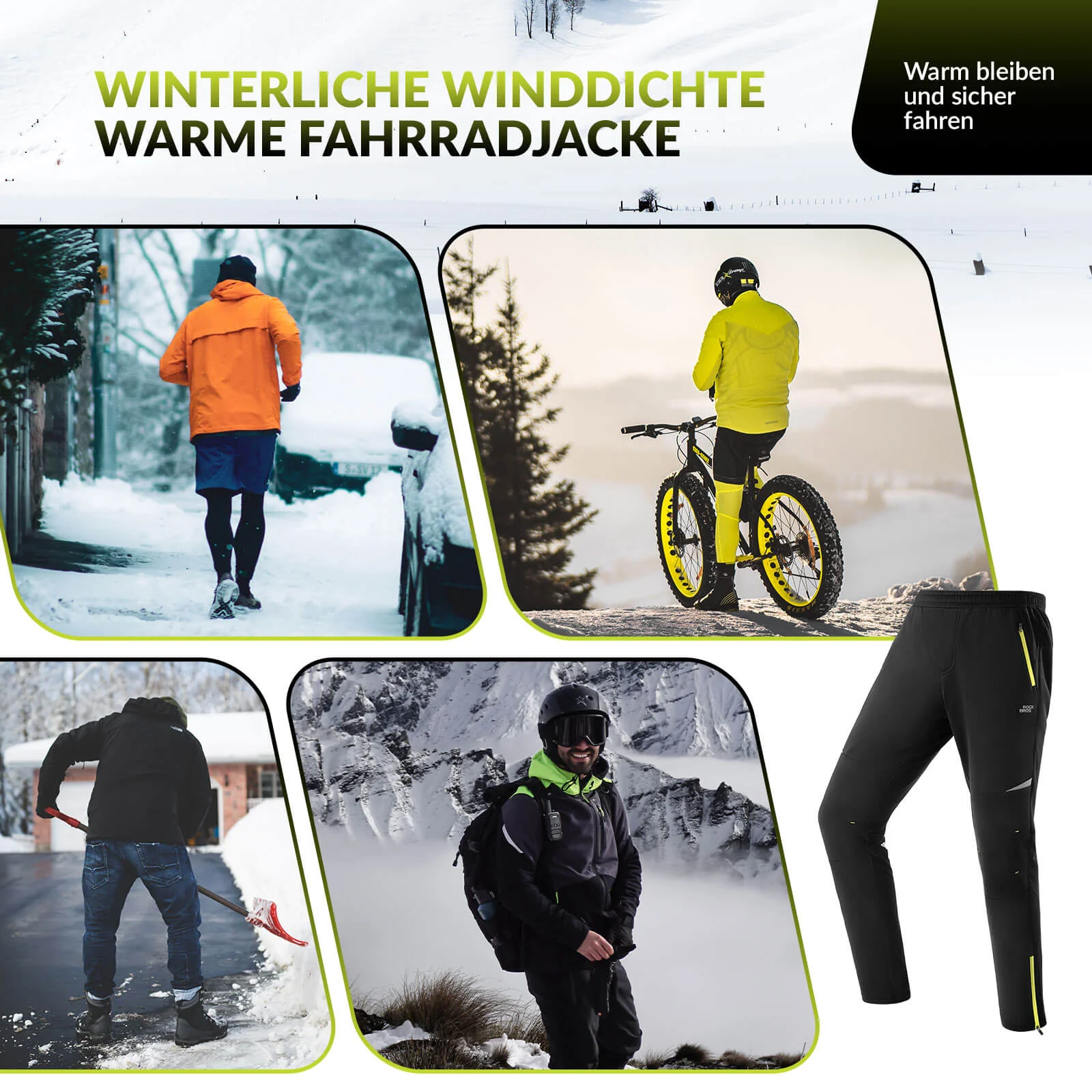 Pantalones de ciclismo para hombre, resistentes al viento y cálidos para deportes de invierno al aire libre, ROCKBROS - Imagen 8
