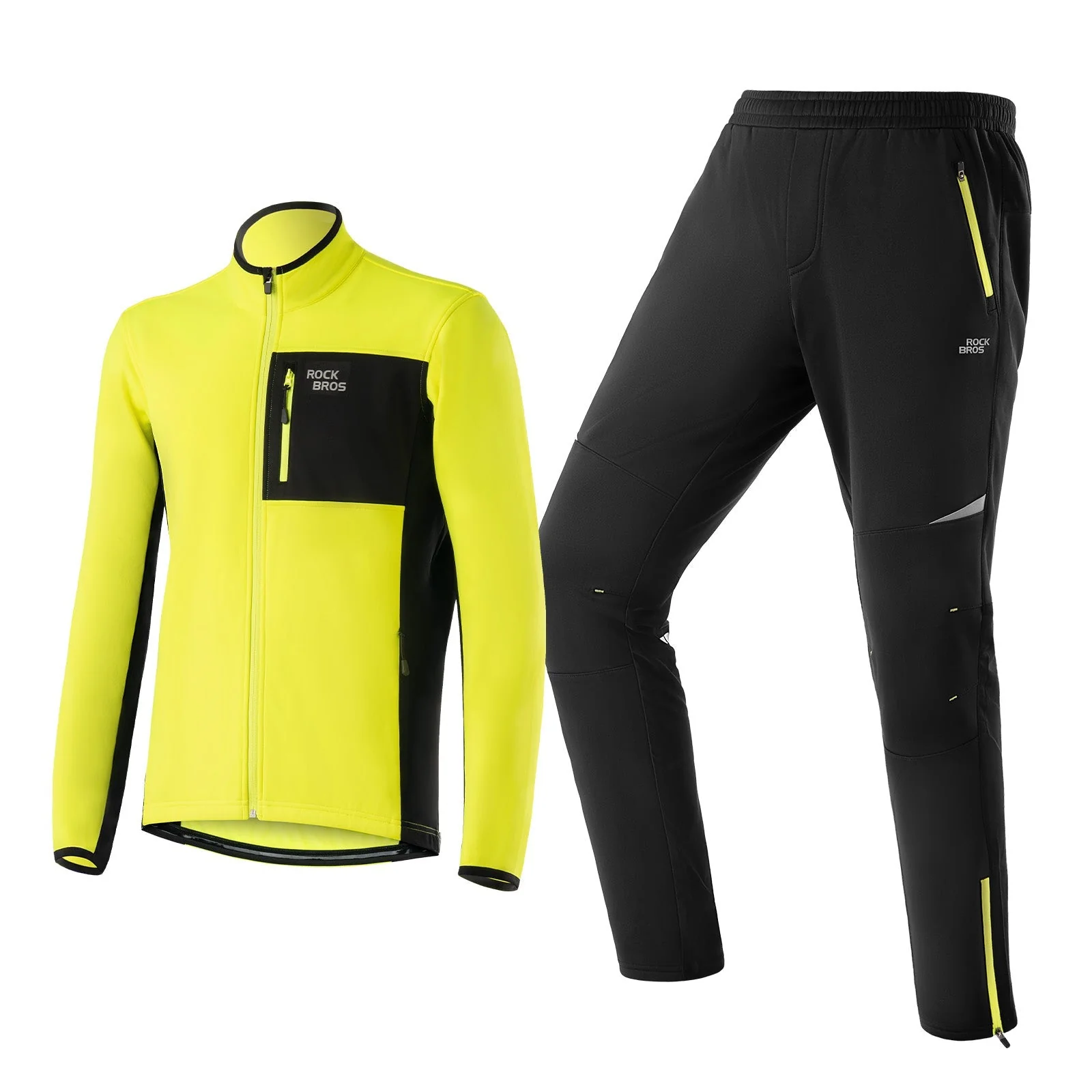 Conjunto de chaqueta y pantalón de ciclismo para hombre, color amarillo, resistente al viento y cálido, para deportes al aire libre, ROCKBROS - Imagen 2