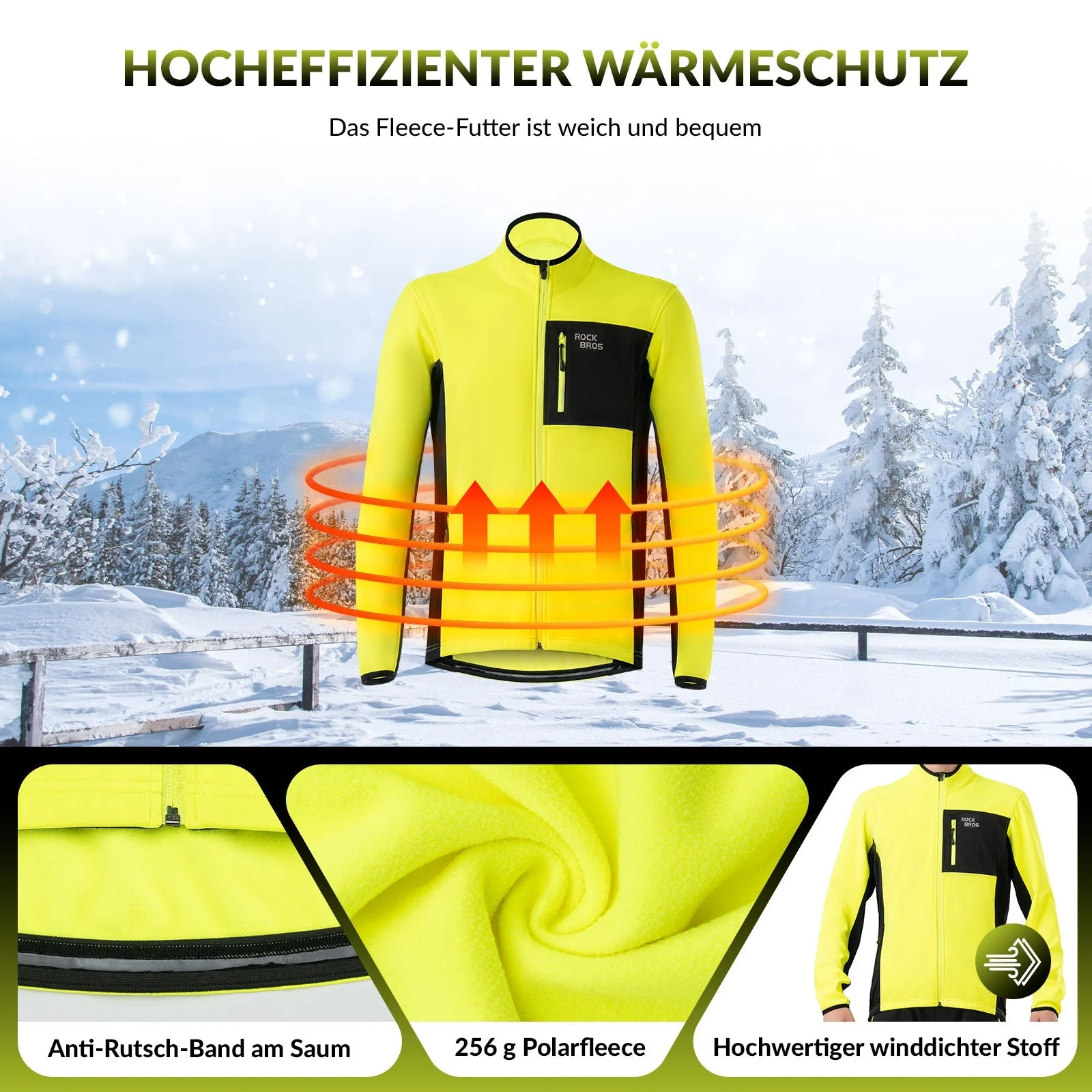 Conjunto de chaqueta y pantalón de ciclismo para hombre, color amarillo, resistente al viento y cálido, para deportes al aire libre, ROCKBROS - Imagen 3