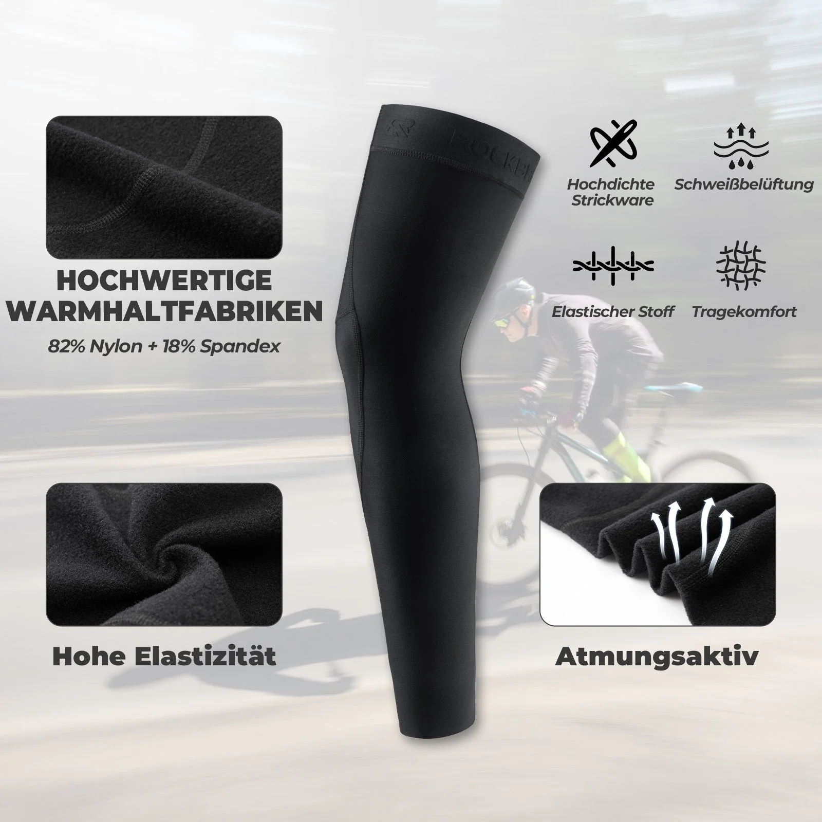 Calentadores de piernas para ciclismo, rodilleras antideslizantes de invierno para hombre y mujer, ROCKBROS - Imagen 4