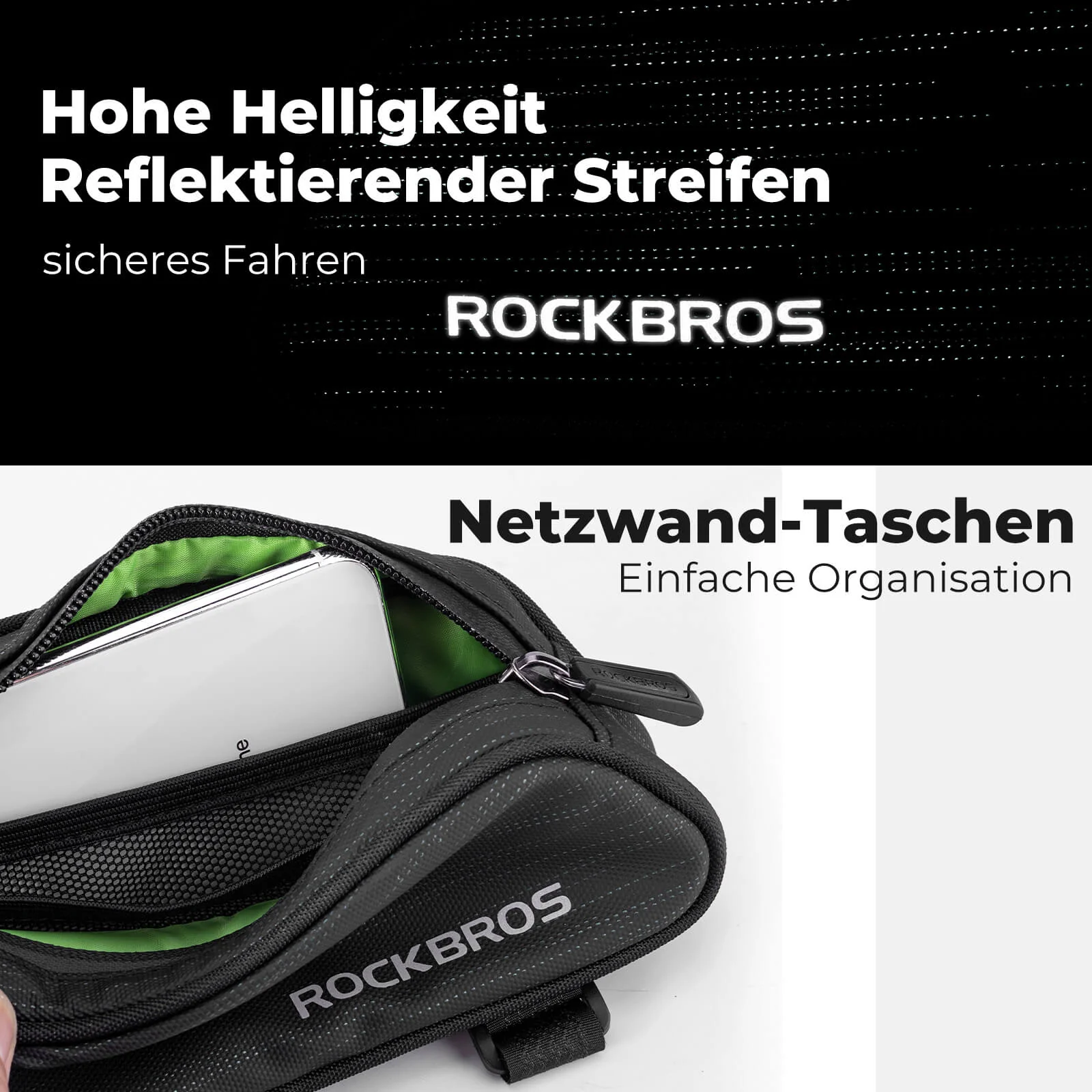 Bolsa para tubo superior/sillín de bicicleta de 1,1 L con compartimentos interiores ROCKBROS - Imagen 5