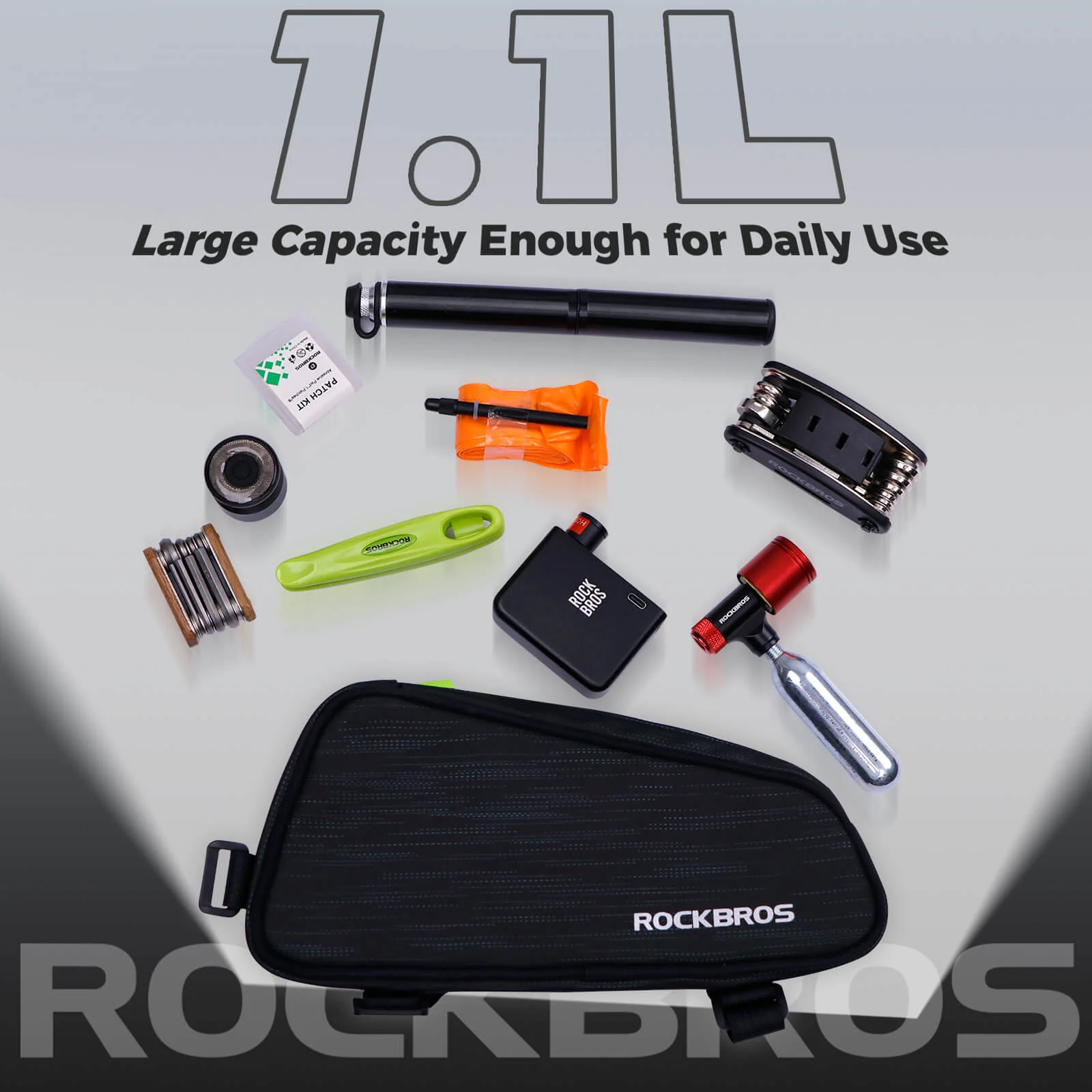 Bolsa para tubo superior/sillín de bicicleta de 1,1 L con compartimentos interiores ROCKBROS - Imagen 3