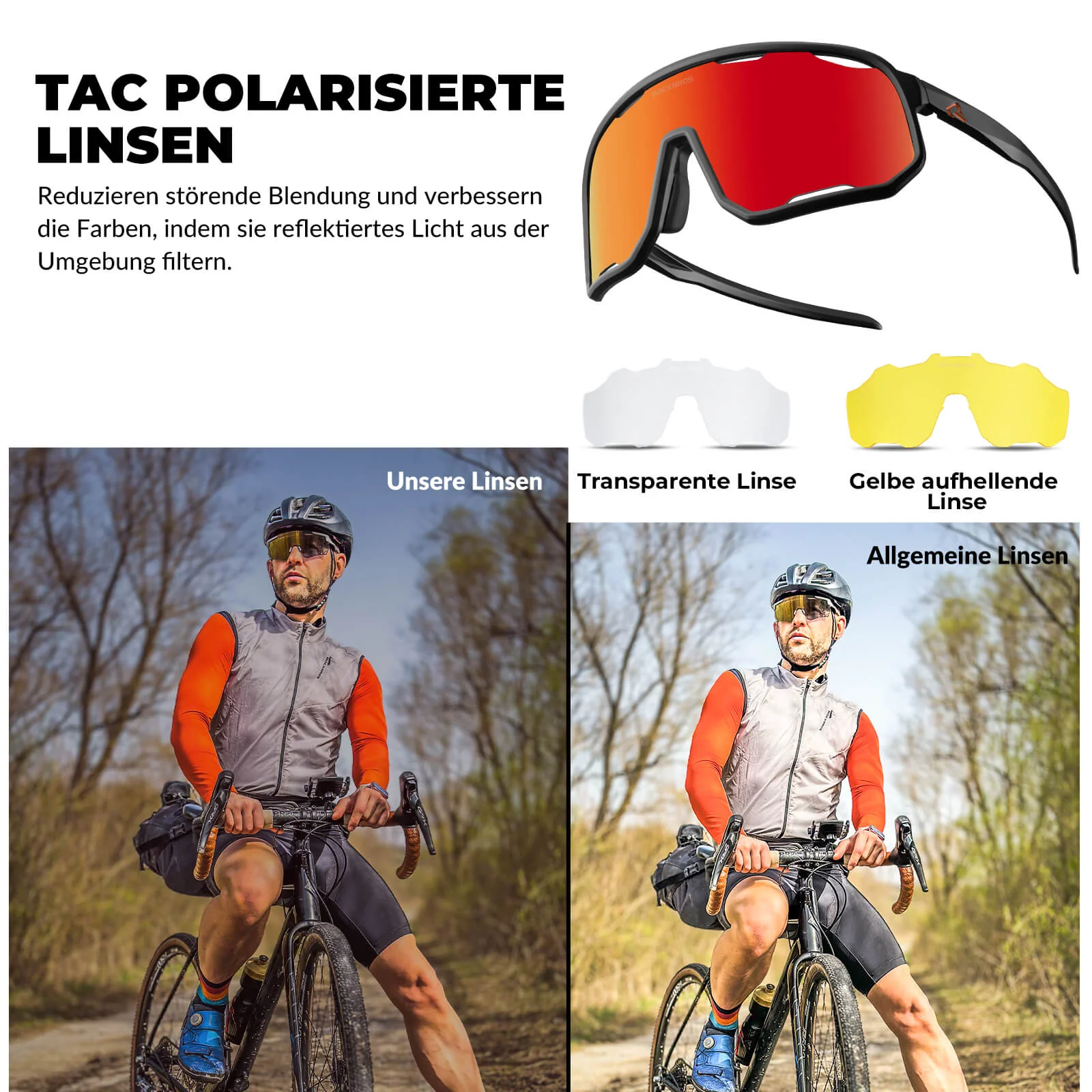 Gafas de ciclismo, gafas de sol polarizadas, protección UV, plaquetas nasales intercambiables, mujer/hombre, ROCKBROS - Imagen 7