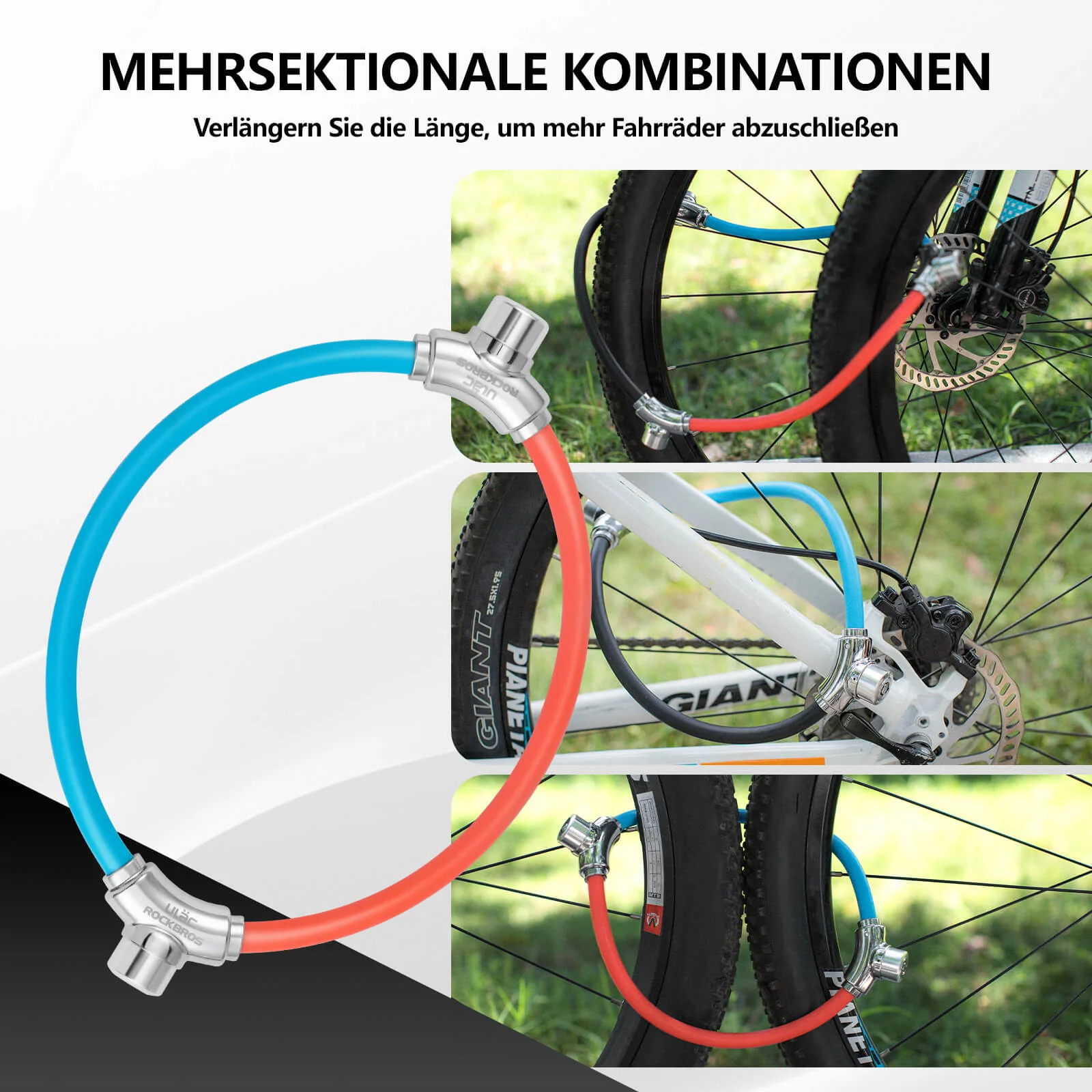 Candado de bicicleta con cable y cierres de velcro, no necesita llave, ROCKBROS - Imagen 4