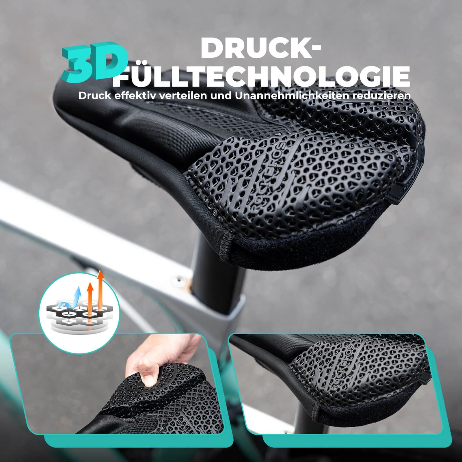 Funda de sillín de bicicleta, acolchado amortiguador 3D, ROCKBROS - Imagen 4
