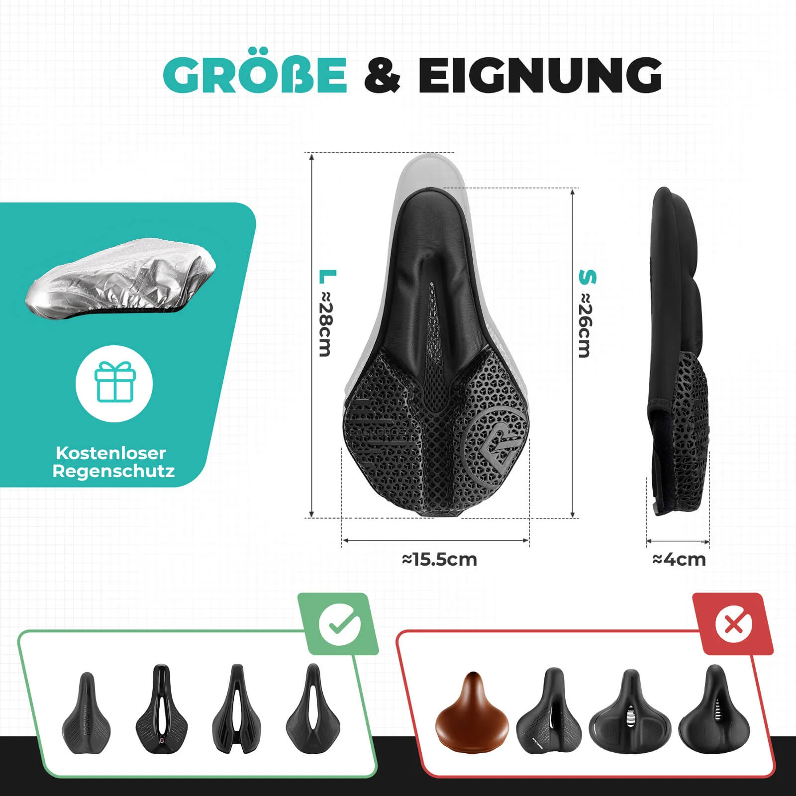 Funda de sillín de bicicleta, acolchado amortiguador 3D, ROCKBROS - Imagen 8