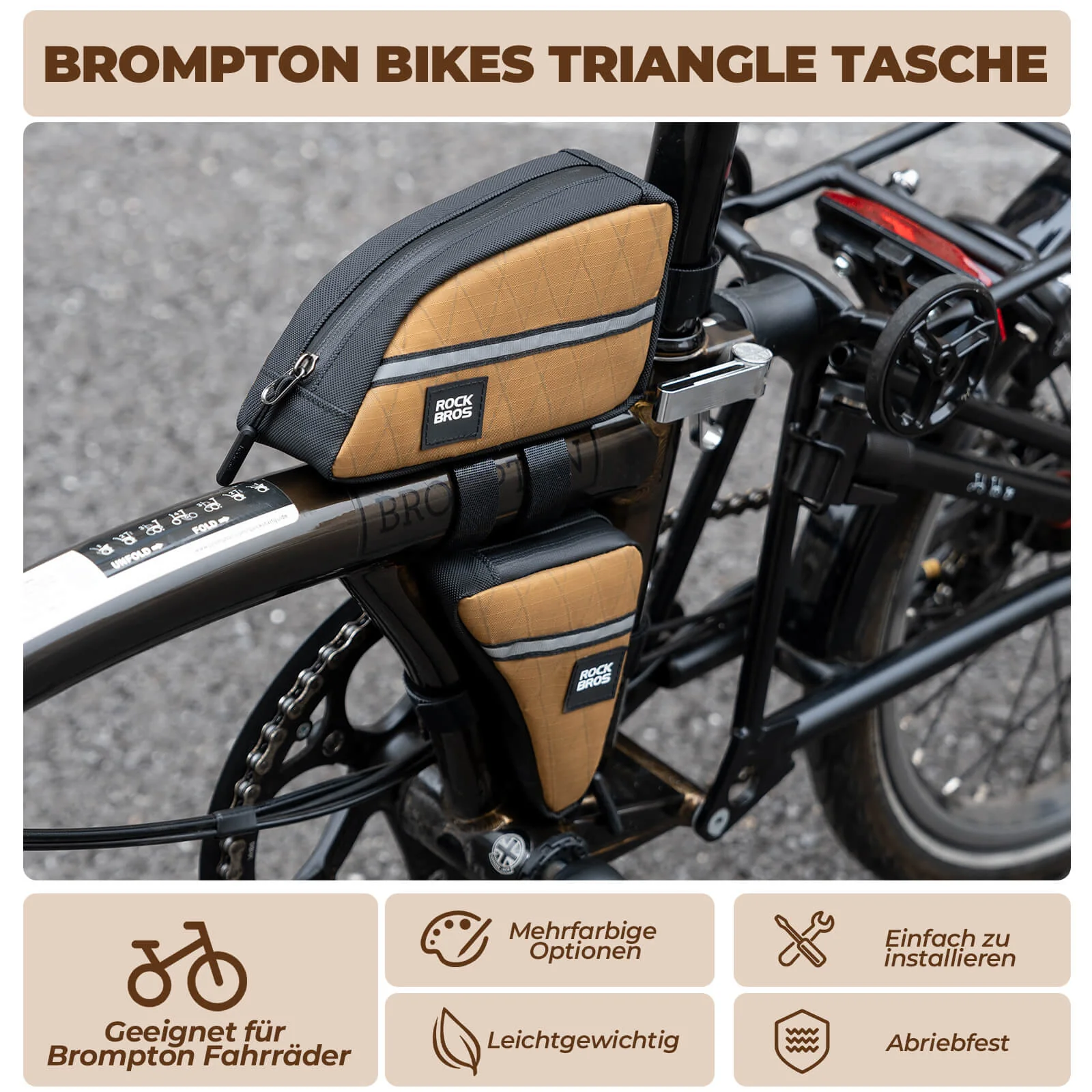 Bolsa para cuadro de bicicleta, bolsa triangular para Brompton 0,25/0,3L ROCKBROS - Imagen 9