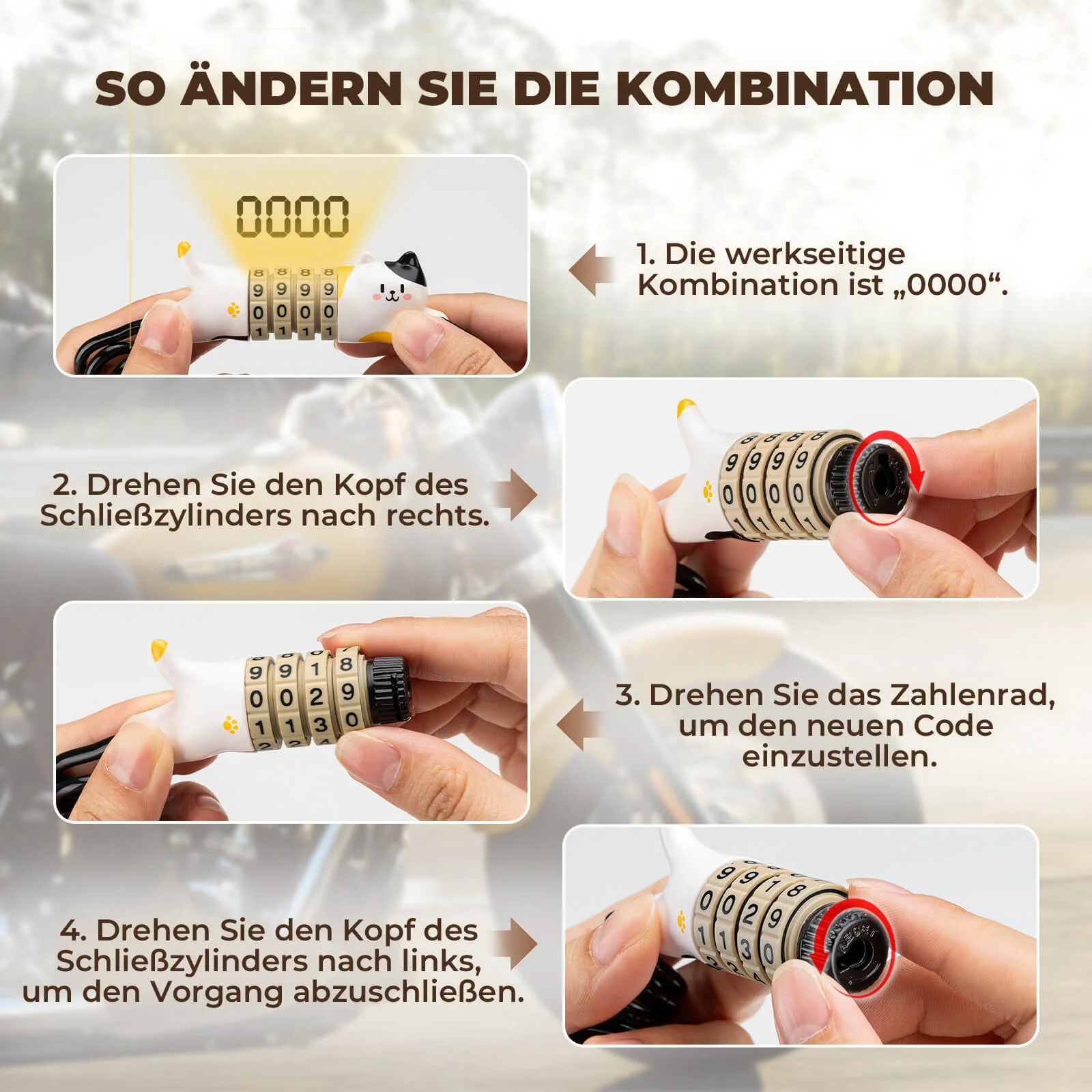 Candado de bicicleta multifuncional, candado de combinación para niños, candado para casco, ROCKBROS - Imagen 8