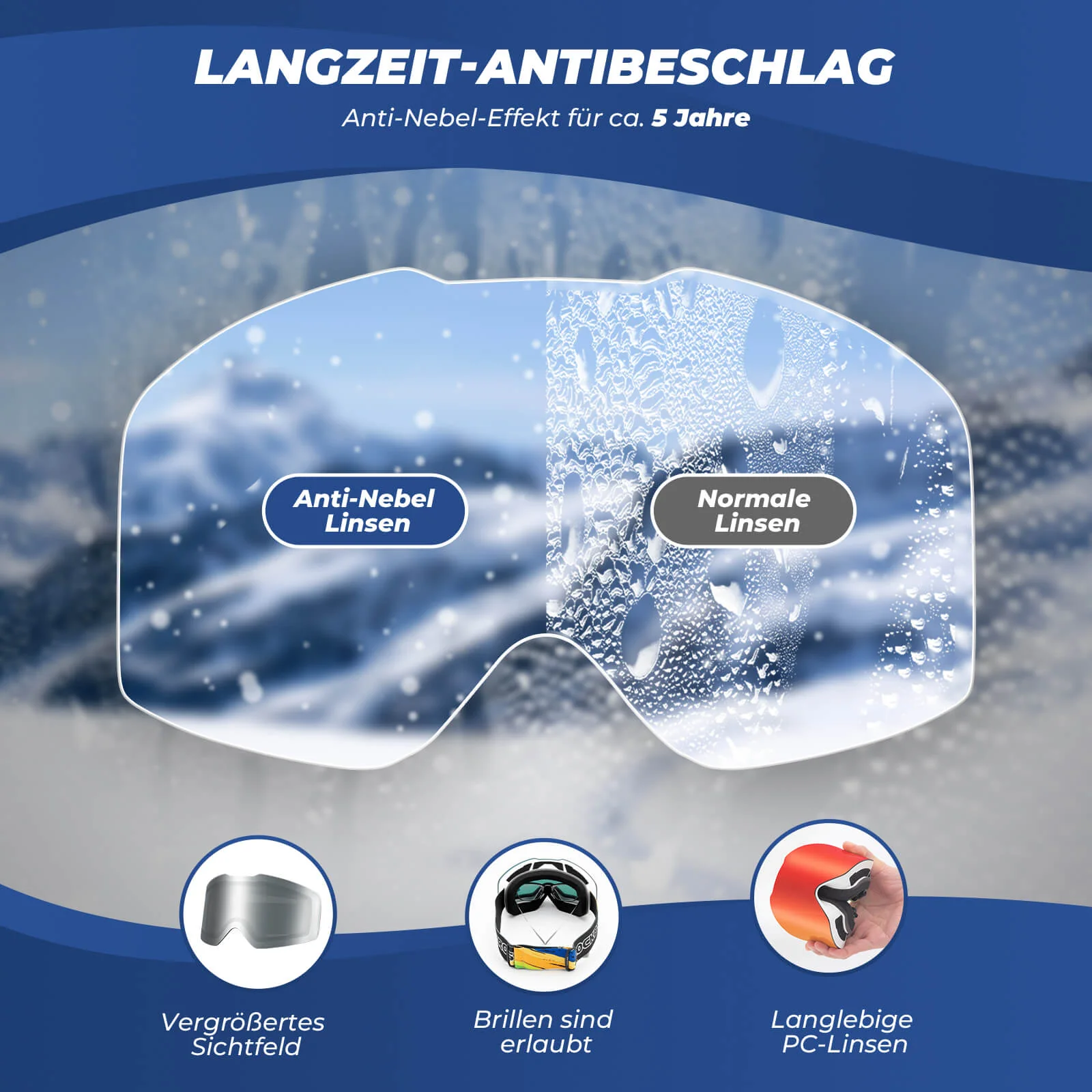 Gafas de esquí, gafas de nieve, polarizadas, gafas deportivas compatibles con casco, esquí, ROCKBROS - Imagen 9