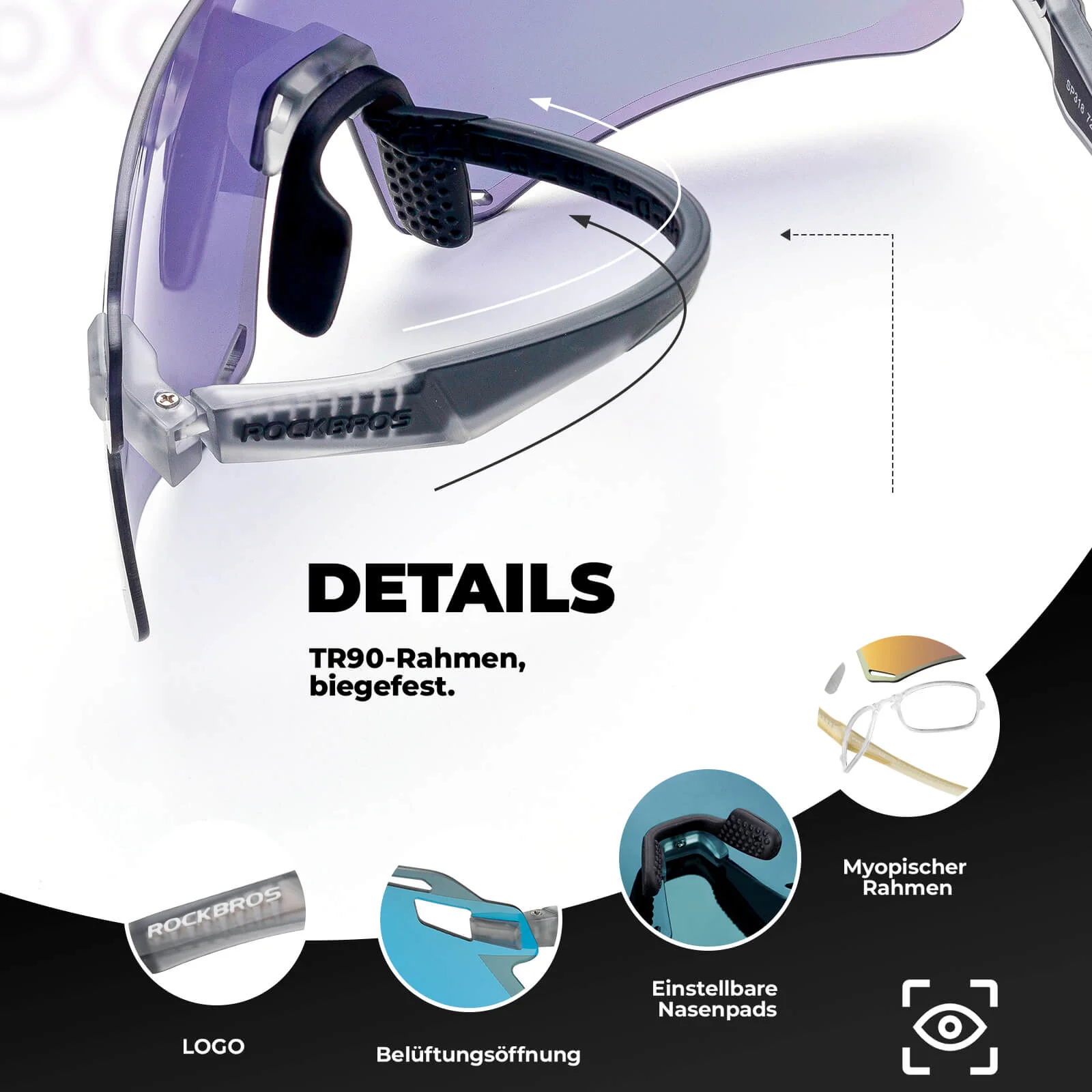 Gafas de sol, gafas de ciclismo a prueba de viento para deportes al aire libre, ROCKBROS - Imagen 7