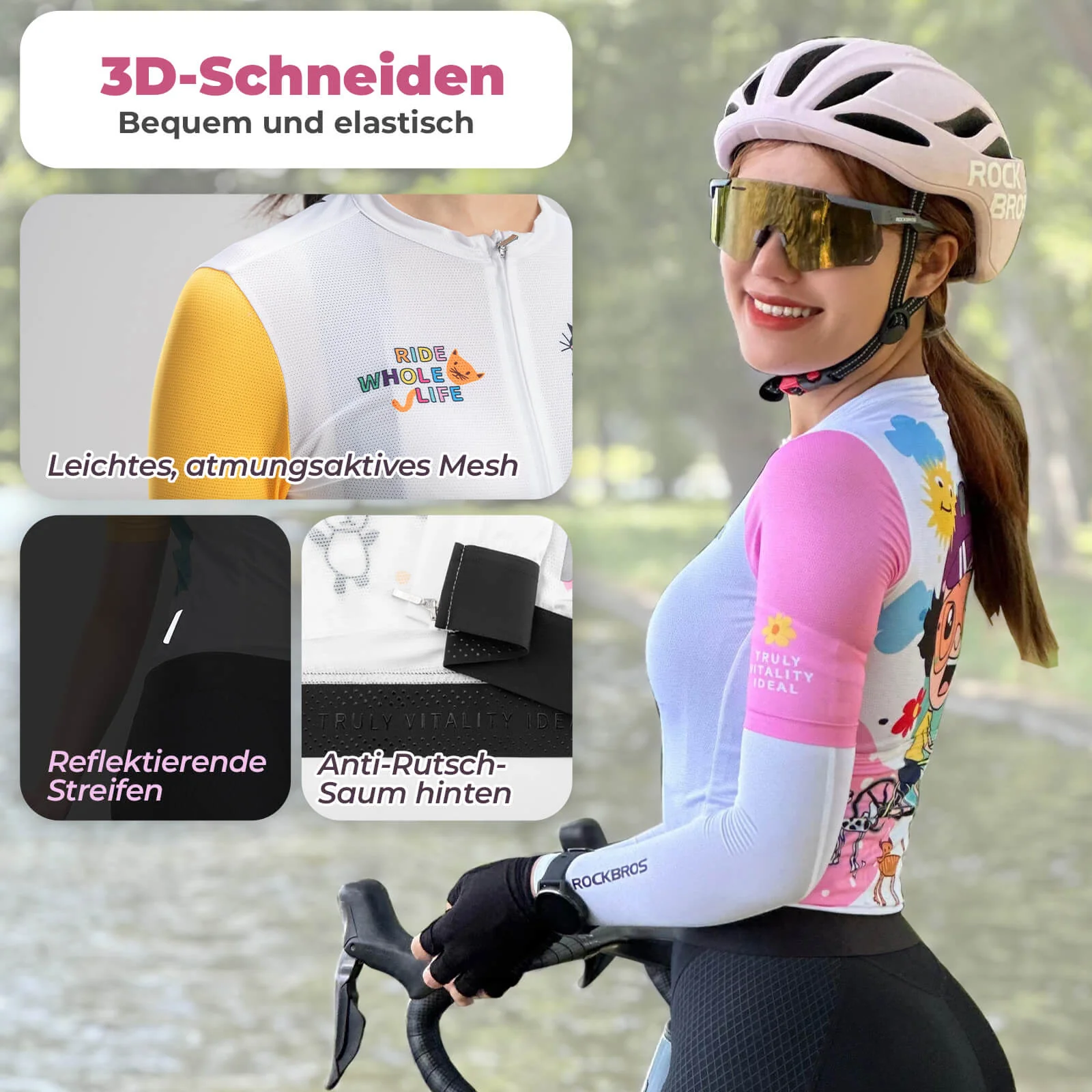 Maillot ciclista de manga corta TVI para mujer, ropa de ciclismo, secado rápido, ROCKBROS - Imagen 4