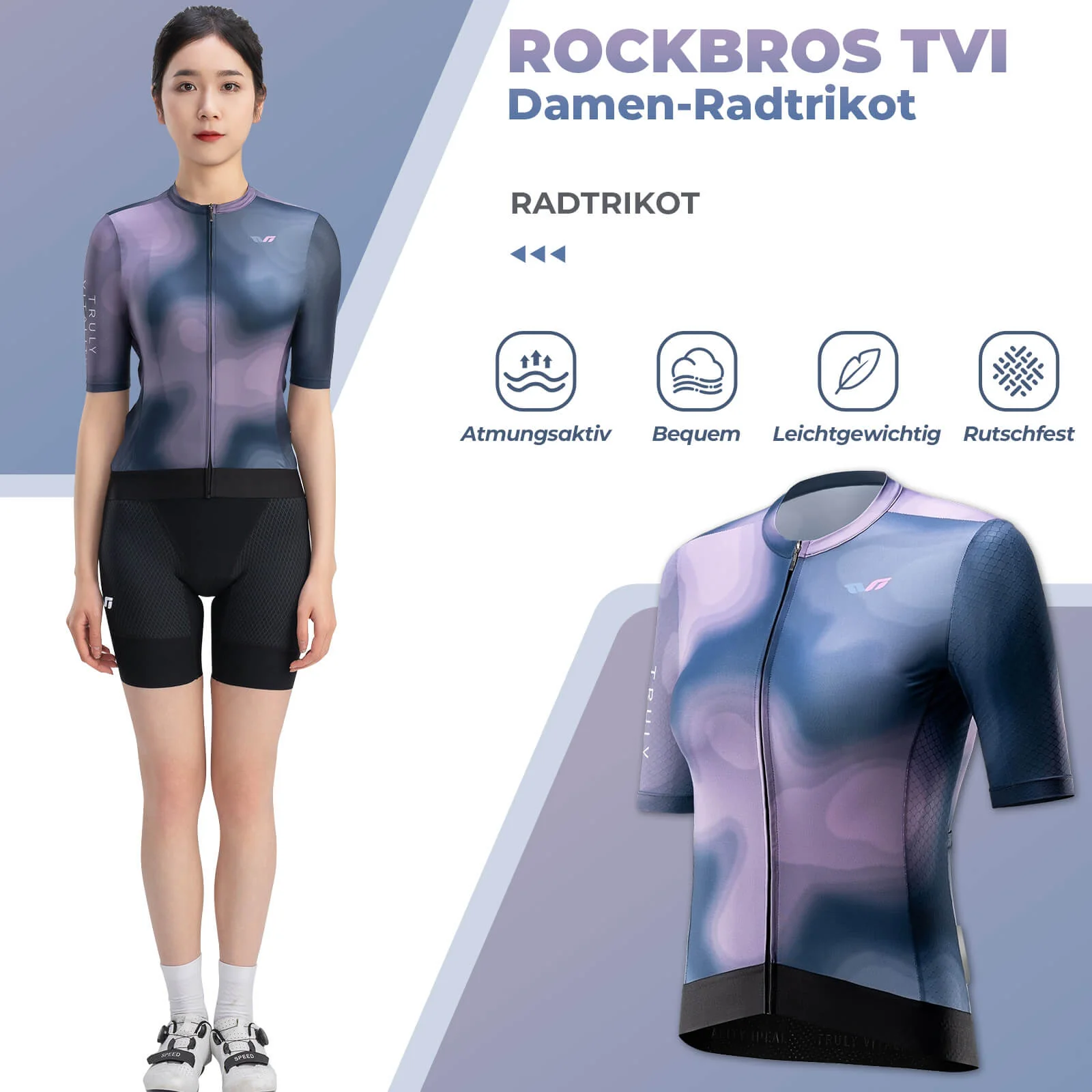 Maillot ciclista de manga corta TVI para mujer, de verano, de secado rápido, con 3 bolsillos, ROCKBROS - Imagen 4