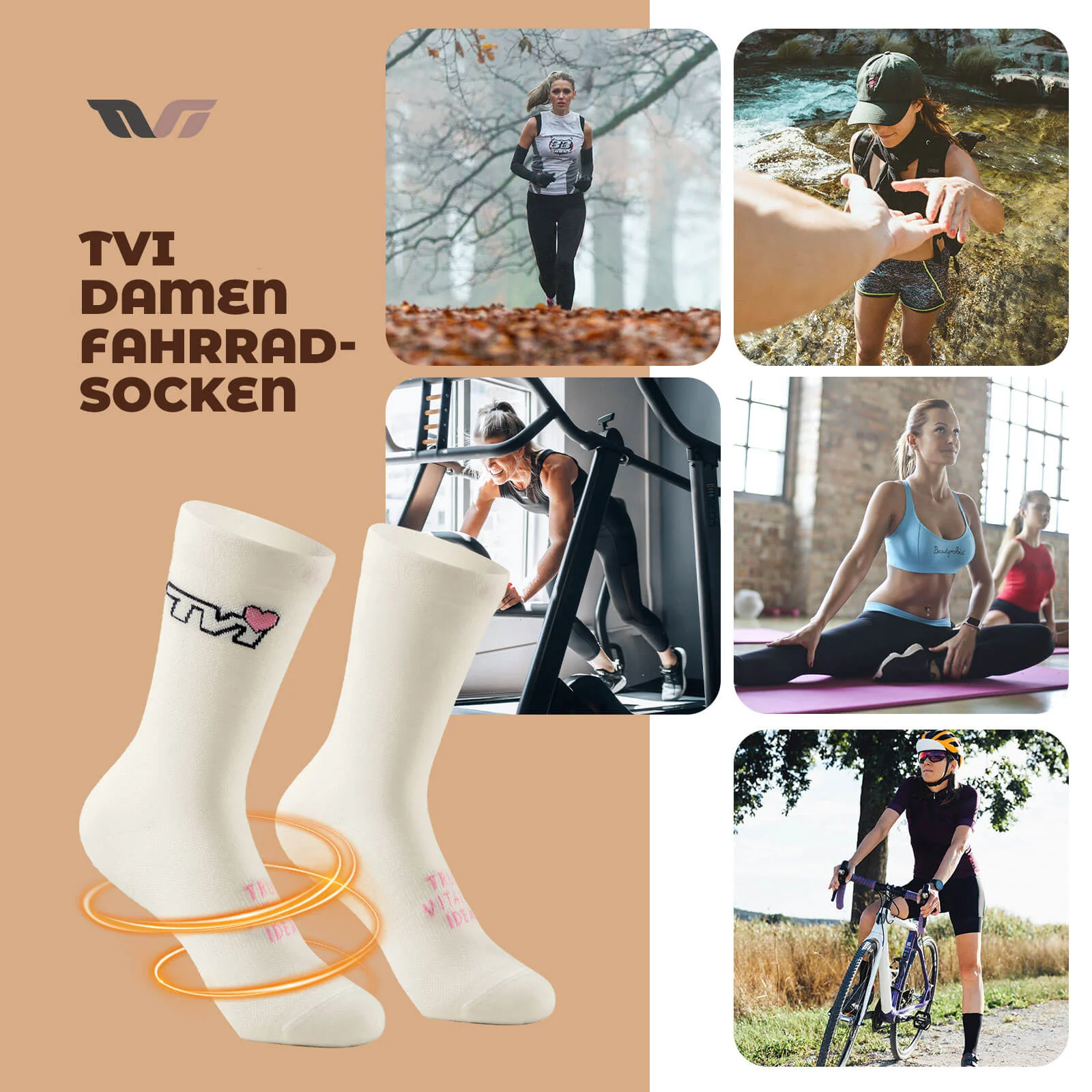 Calcetines deportivos TVI para mujer, transpirables, para ciclismo, de invierno, ROCKBROS - Imagen 7