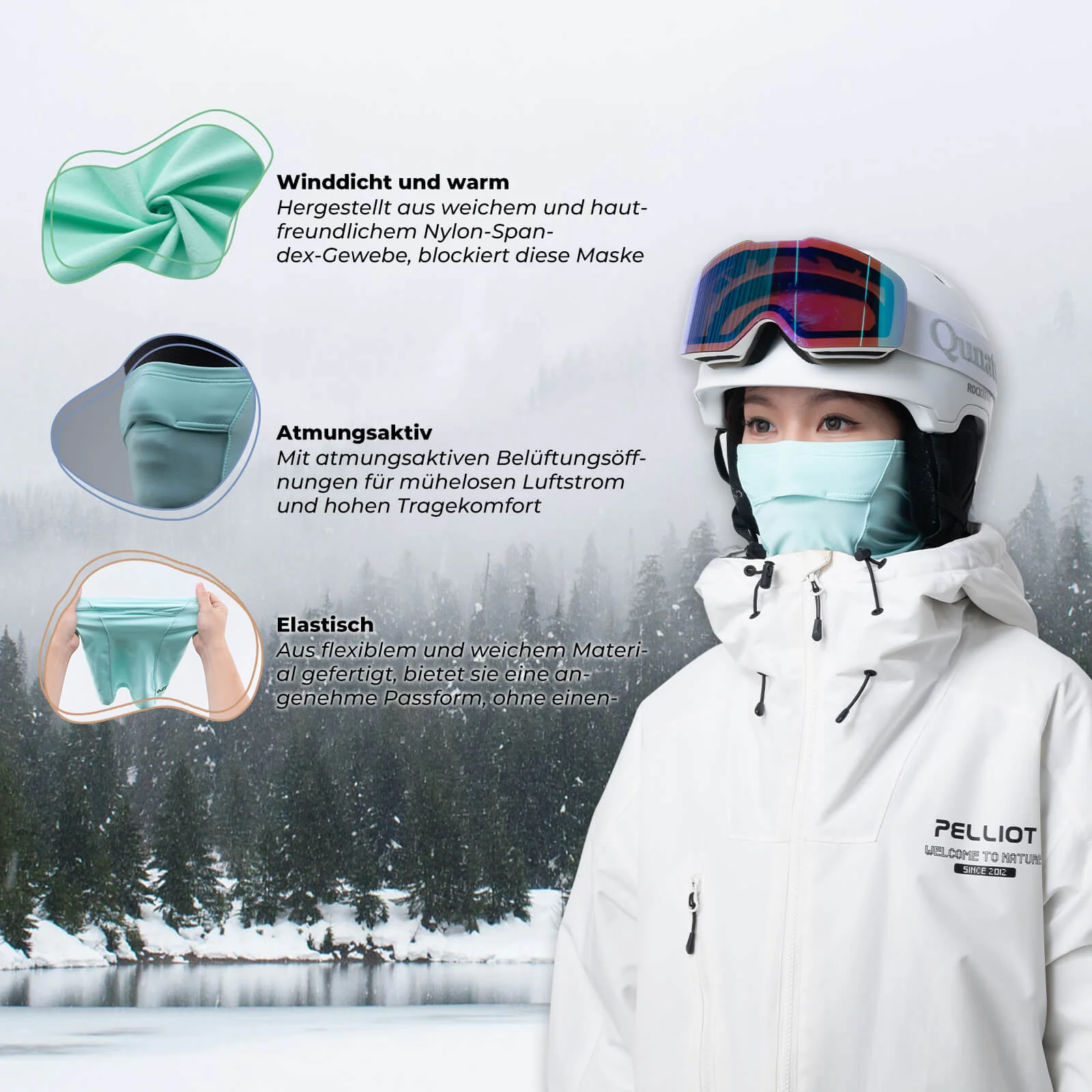 Pasamontañas TVI para mujer con abertura para cola de caballo, verde cálido, ROCKBROS - Imagen 3