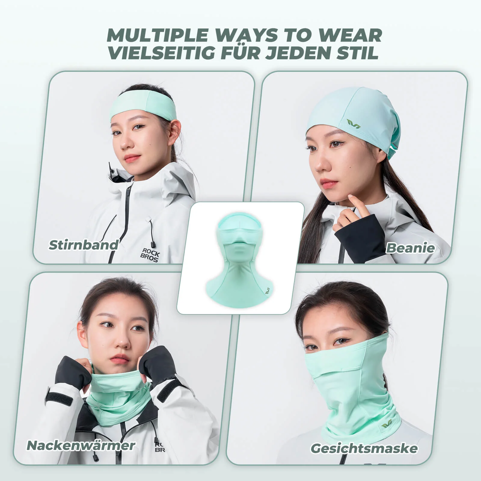 Pasamontañas TVI para mujer con abertura para cola de caballo, verde cálido, ROCKBROS - Imagen 5