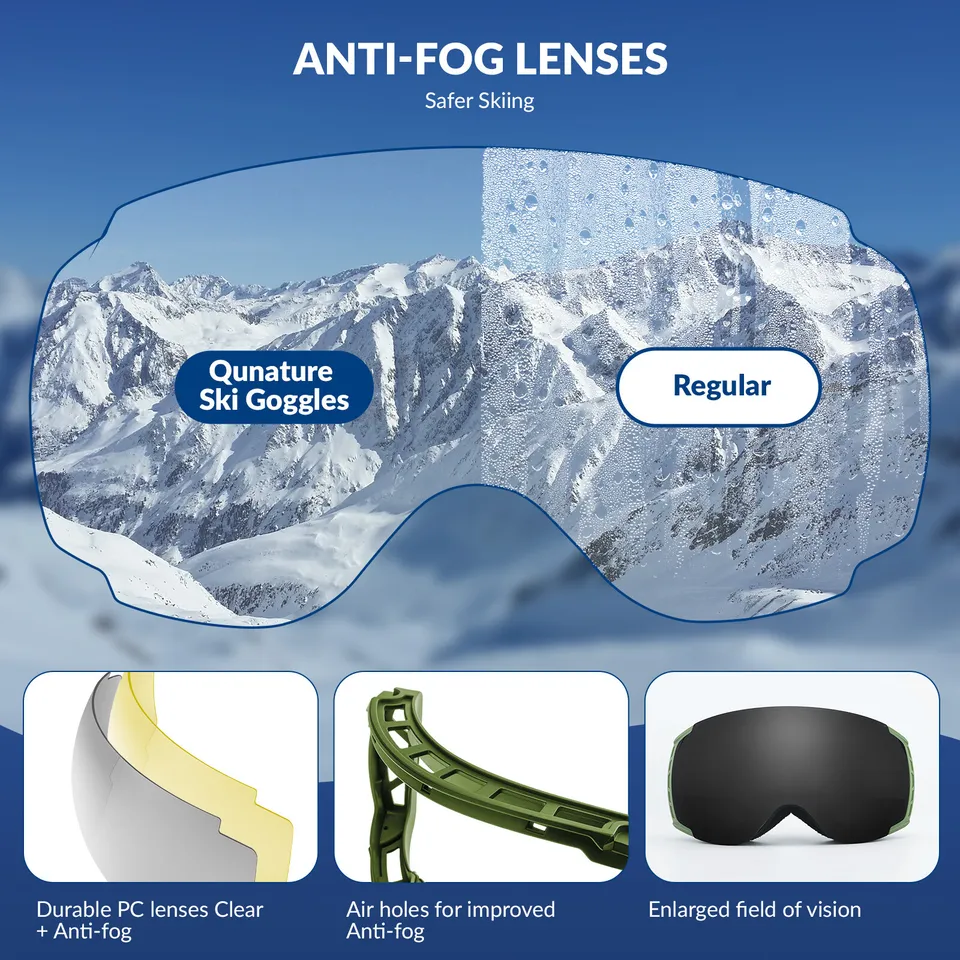 Gafas de esquí Qunature, gafas de snowboard, antivaho UV400 mujeres/hombres para usuarios de gafas - Imagen 3