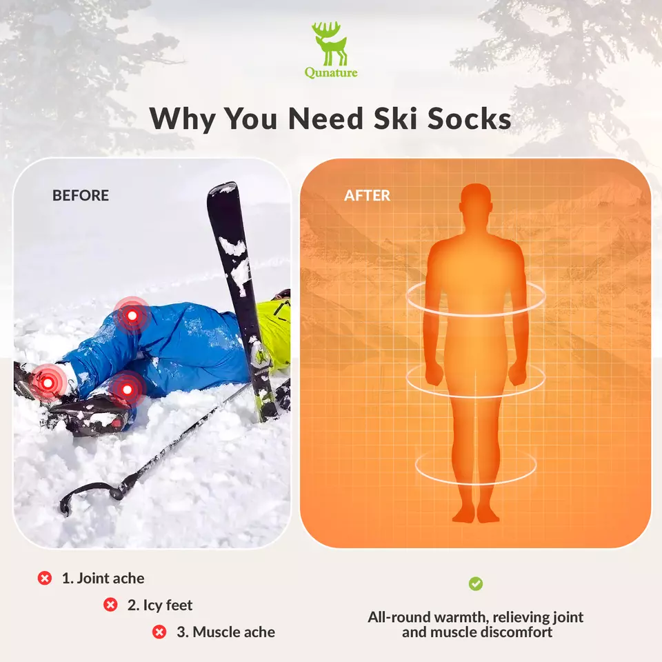 Qunature 1 par de calcetines de esquí, calcetines de esquí unisex para esquí, snowboard, deportes de invierno - Imagen 6