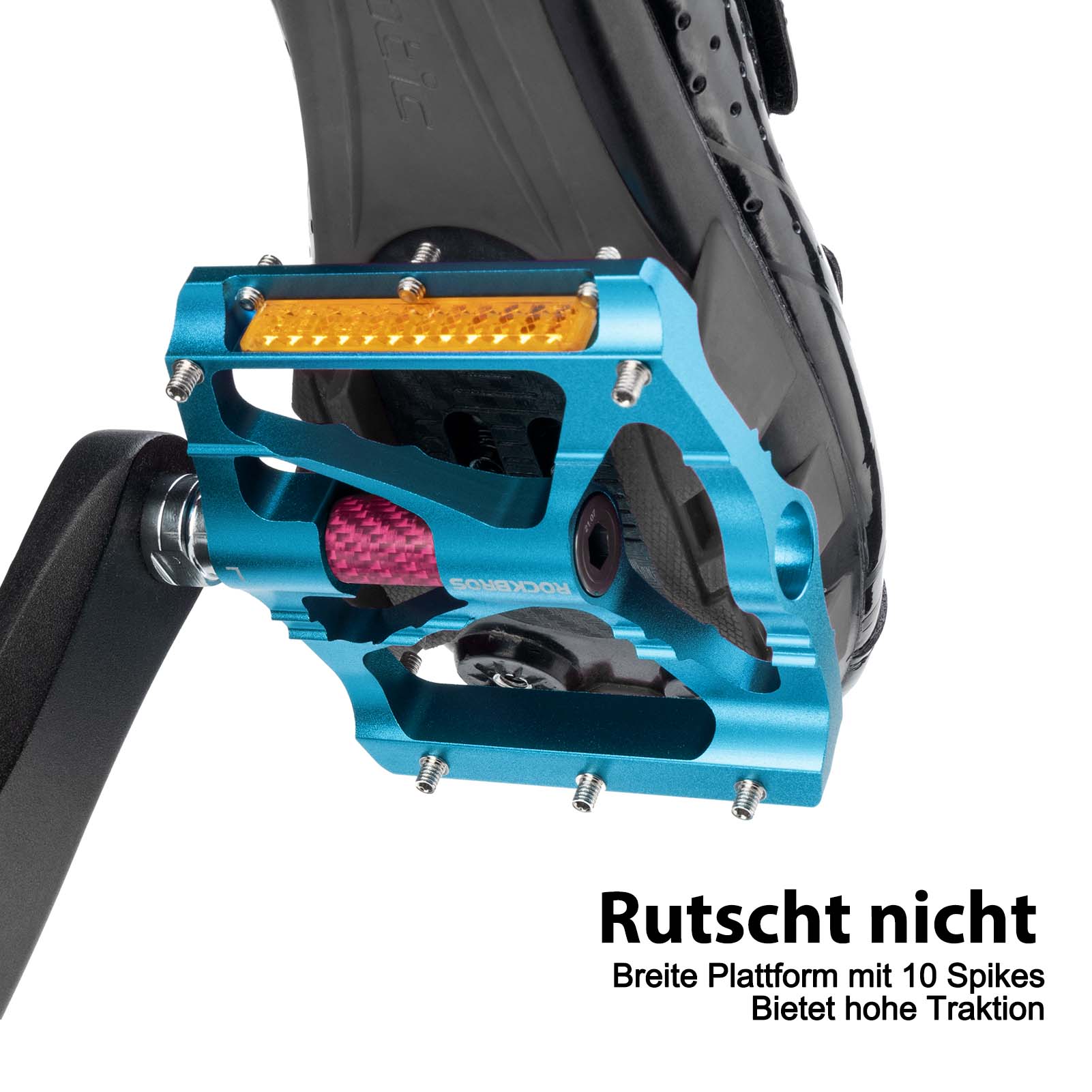 Pedales de bicicleta de aluminio de 9/16 pulgadas con dos reflectores de PVC ROCKBROS - Imagen 8