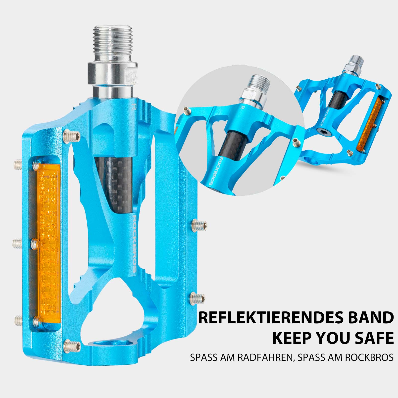 Pedales de bicicleta de aluminio de 9/16 pulgadas con dos reflectores de PVC ROCKBROS - Imagen 6