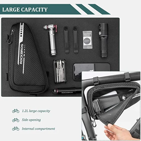 ROCKBROS B75 Bolsa para Cuadro de Bicicleta Bolsa Triangular 1.2L Negra - Imagen 4