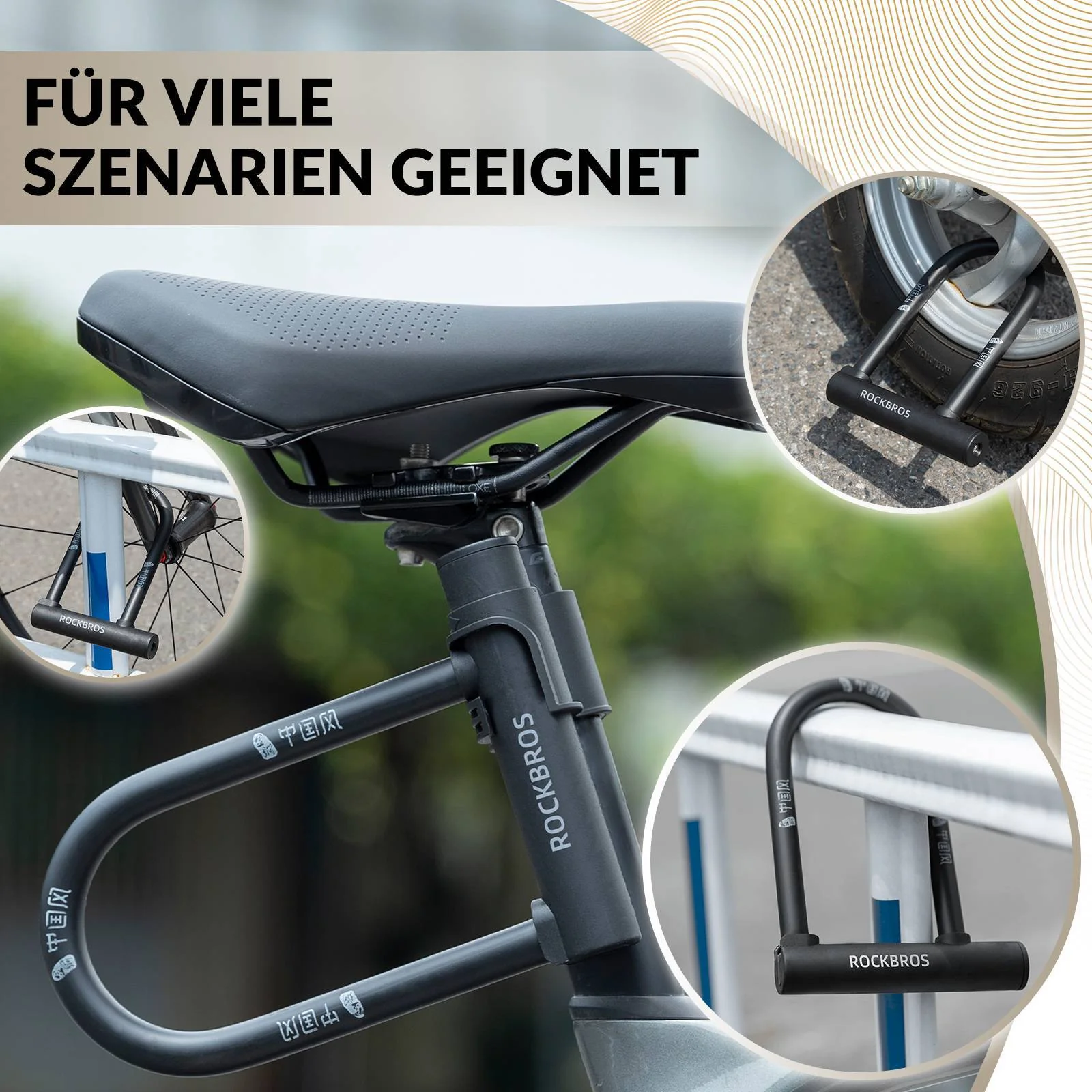 Candado en U para bicicleta de alta seguridad, resistente al agua, ROCKBROS - Imagen 7