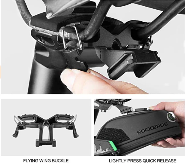 ROCKBROS C27 Bolsa de sillín negra 1L/1.5L con soporte de luz trasera 1L - Imagen 7