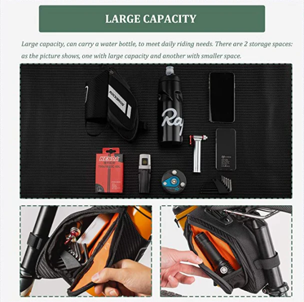 ROCKBROS C32 Bolsa de sillín para bicicleta con portabotellas negro aprox. 1L - Imagen 4