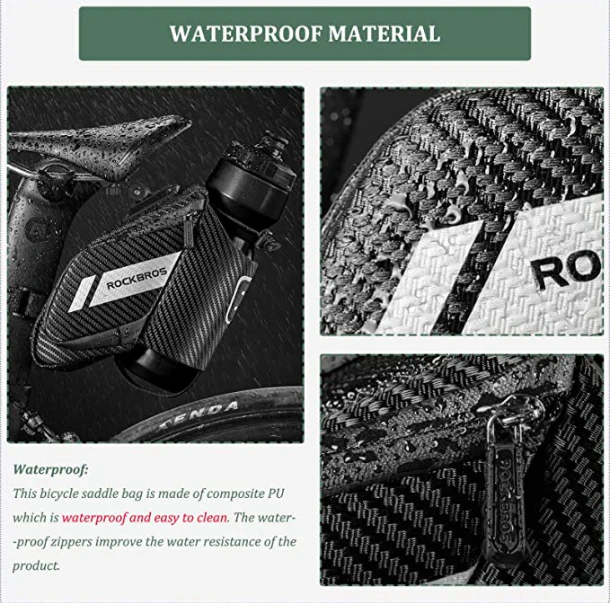 ROCKBROS C32 Bolsa de sillín para bicicleta con portabotellas negro aprox. 1L - Imagen 6