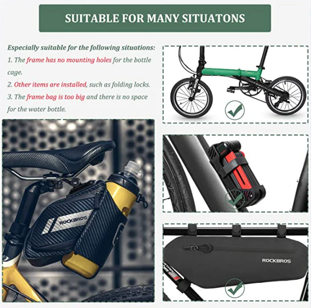 ROCKBROS C32 Bolsa de sillín para bicicleta con portabotellas negro aprox. 1L - Imagen 8