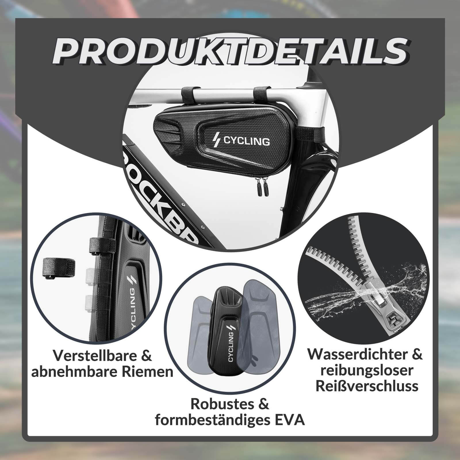 Bolsa para cuadro de bicicleta, triangular, 1,5 l, impermeable, ROCKBROS - Imagen 7