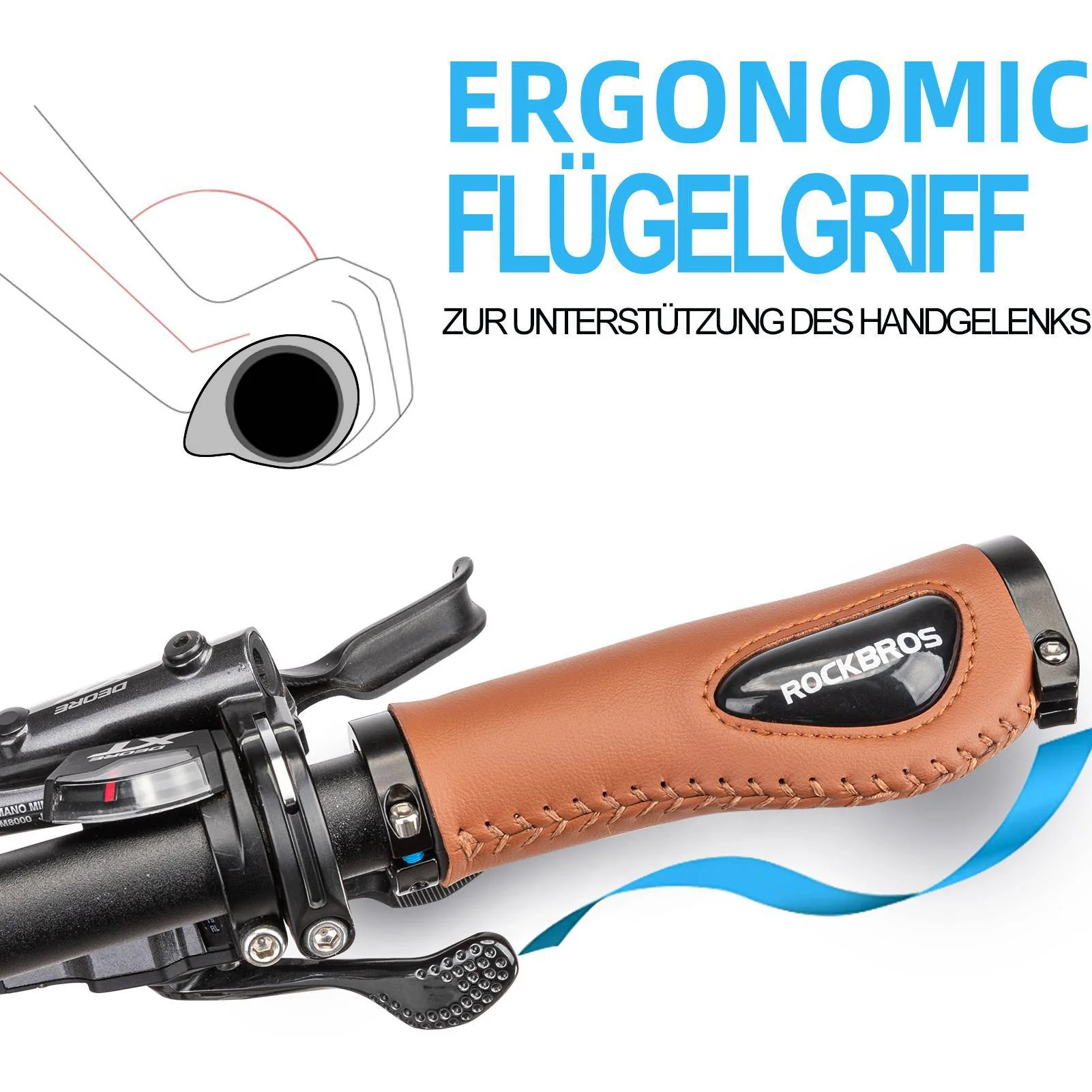 Puños de cuero para manillar de bicicleta de 22,2 mm de diámetro, ROCKBROS - Imagen 7